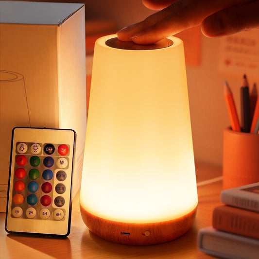 UWANTME Night Light, Dimmable Touch Lamp for Bedroom, Portable Table Bedside Desk Lamps, 5 Brightness and 13 RGB Colors, Suitable for Bedroom/Baby Nursery/Bathroom/Hallways/Living Room