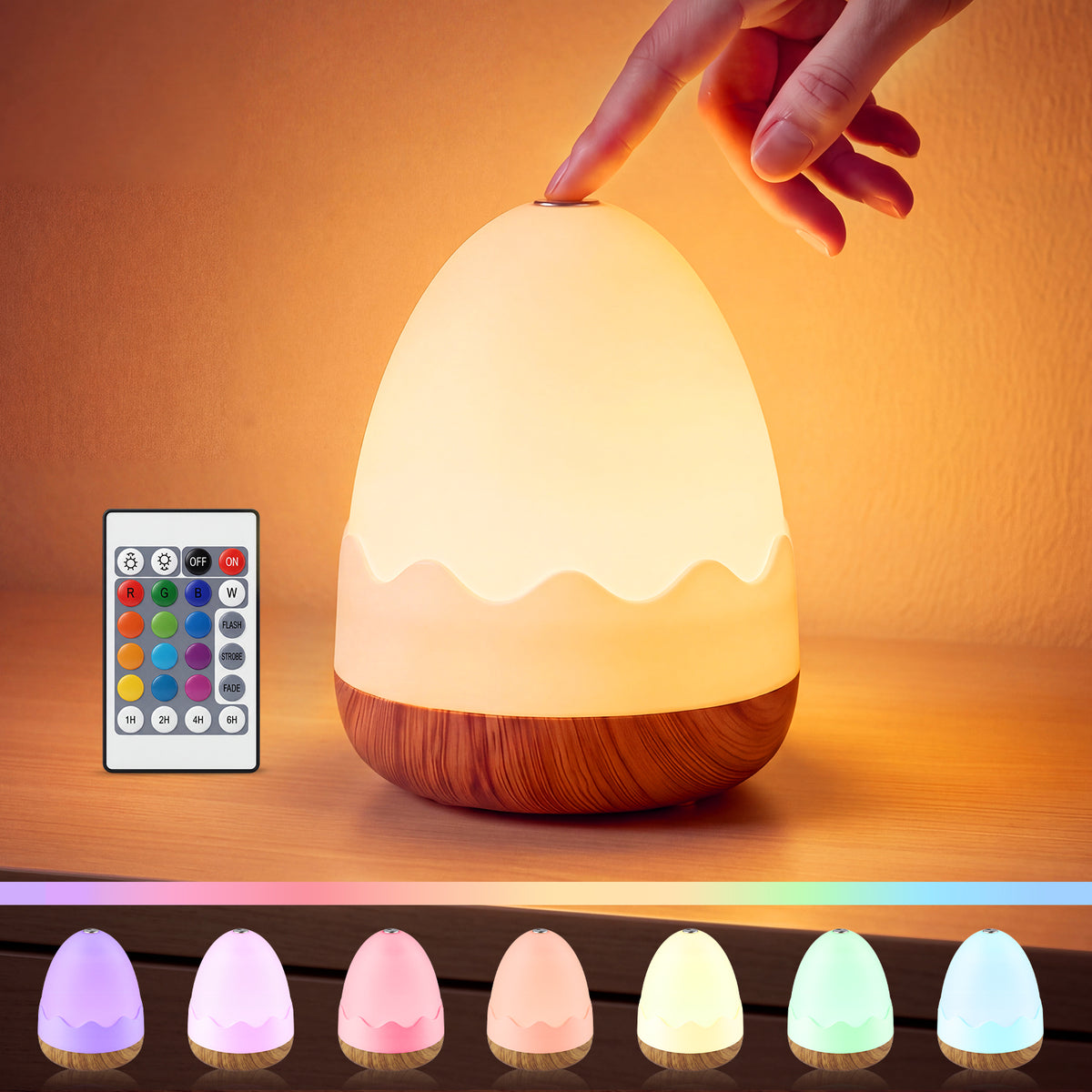 Noahstrong Baby Night Light, Rechargeable Egg-Shaped Nursery Table Lamp with Touch & Remote Control, 13 Colors & Dimmable, 4 Timers, Portable Mini Lamp for Bedroom, Nursery & Breastfeeding