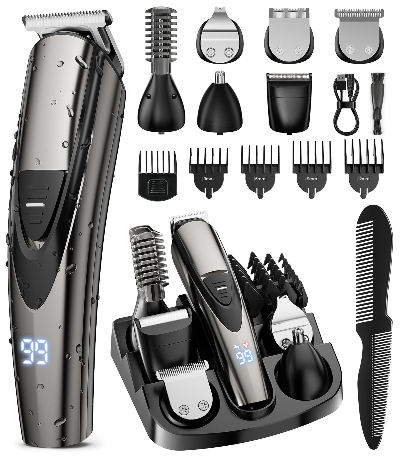 Nogroa Beard Trimmer for Men, Cordless Hair Clippers with Safety Lock, All in One Mens Grooming Kit for Hair, Mustache, Nose and Body, Waterproof Rechargeable, Gifts for Men Father Husband