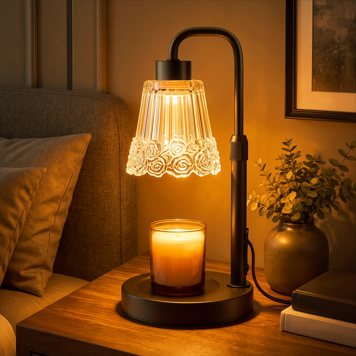 Noahstrong Candle Warmer Lamp, Adjustable Height Wax Melting Lamp with Timer & Dimmable, Glass Rose Flower Shape Candle Warmer, Home Decor Gift with 2 Bulbs