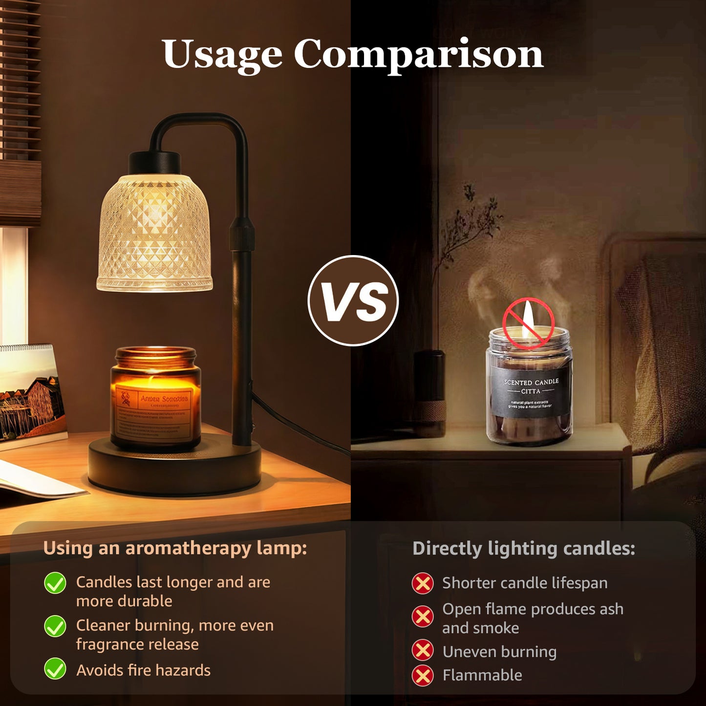 Noahstrong Candle Warmer Lamp with Timer, Dimmable Wax Warmer Lamp for Jar Candles, Electric Candle Lamp Warmer with 2 Bulbs, Height Adjustable Candle Lamps for Women New Home Decor