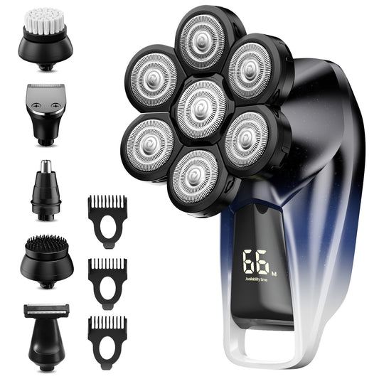 Nogroa 7D Head Shavers for Bald Men, Upgraded 6-in-1 Cordless Mens Head Electric Razor Grooming Kit with Beard Clippers Nose Trimmer, LED Display, Waterproof, Wet/Dry, Rechargeable, with Hanging Loop