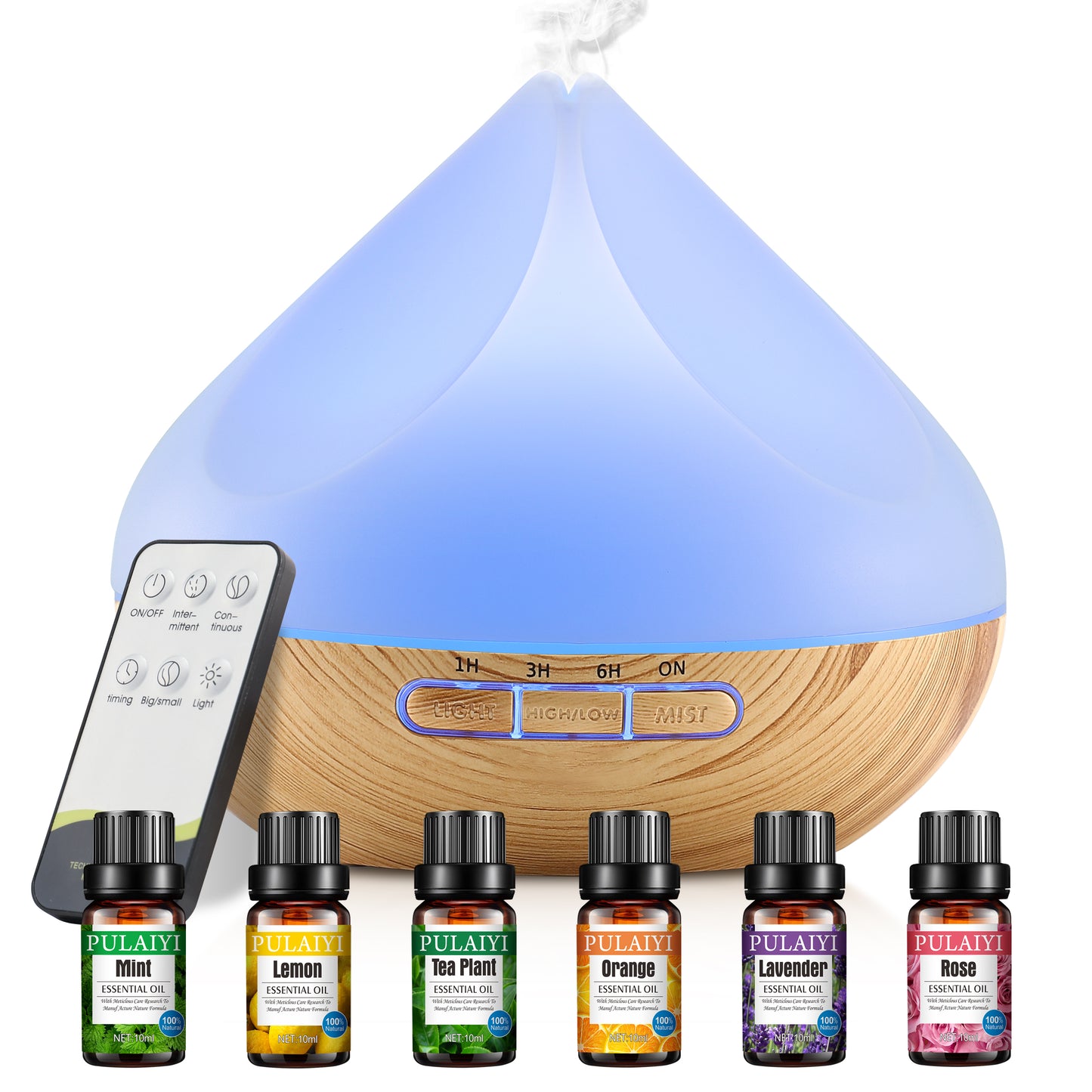 Noahstrong 500ml Essential Oil Diffusers with 6*10ml Essential Oils Set, Flower Aromatherapy Diffusers with Remote Control, Aroma Fragrant Oil Air Humidifier Vaporizer for Large Room Bedroom Office