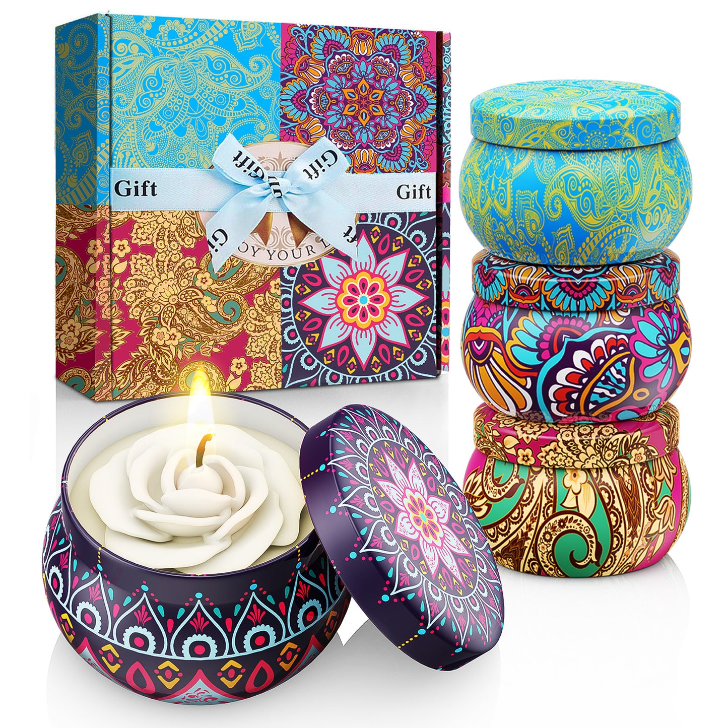 Noahstrong Scented Candles Gift Set for Women, 4 Pack Aromatherapy Candles for Home Scented Soy Wax Pillar Scented Candle 120H Burning Lavender Fragrance Candles Set for Stress Relief Birthday Mother
