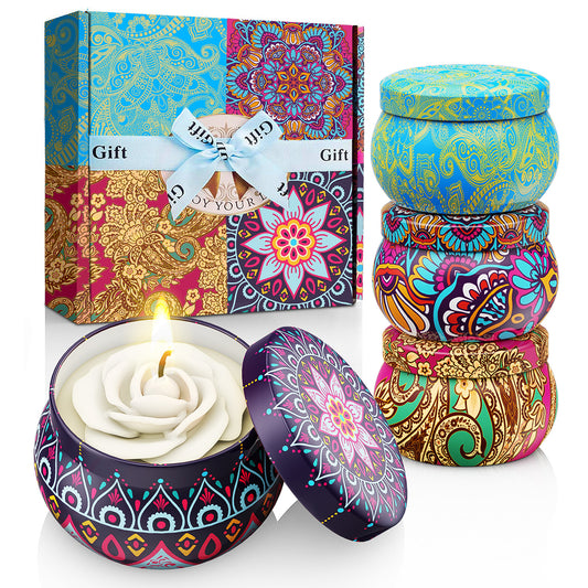Noahstrong Scented Candles Gift Set for Women, 4 Pack Aromatherapy Candles for Home Scented Soy Wax Pillar Scented Candle 120H Burning Lavender Fragrance Candles Set for Stress Relief Birthday Mother