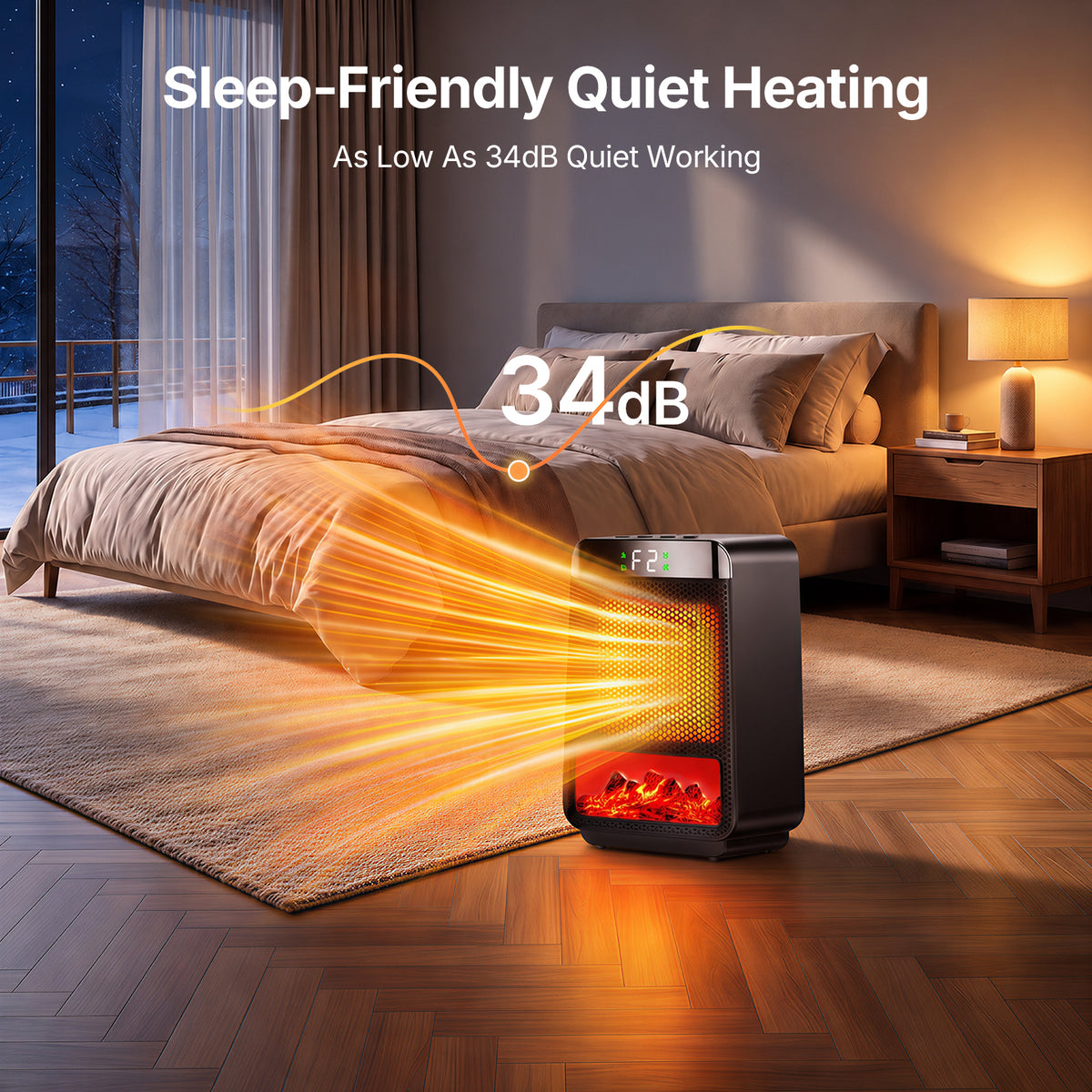 Jionchery Space Heaters for Inside, Fast Heating with 70° Wide-Angle, Fireplace Heater with 3D Flame Ambient Light & 4-Setting Timer, Safe Quiet Electric Heater for Room Office