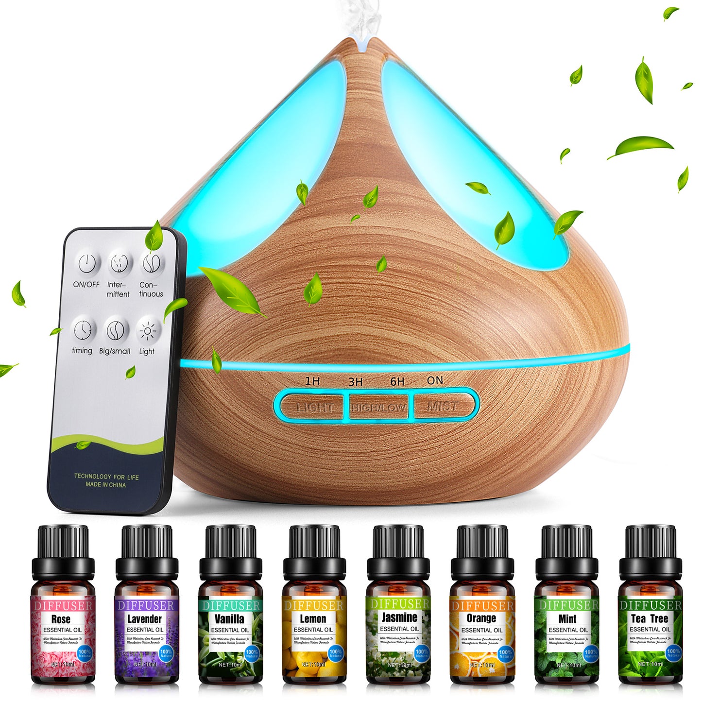 Noahstrong 500ml Essential Oil Diffusers with 14 Essential Oils Set, Vase Shape Aromatherapy Diffusers with Remote Control, Aroma Fragrant Oil Air Humidifier Vaporizer for Large Room Bedroom Office