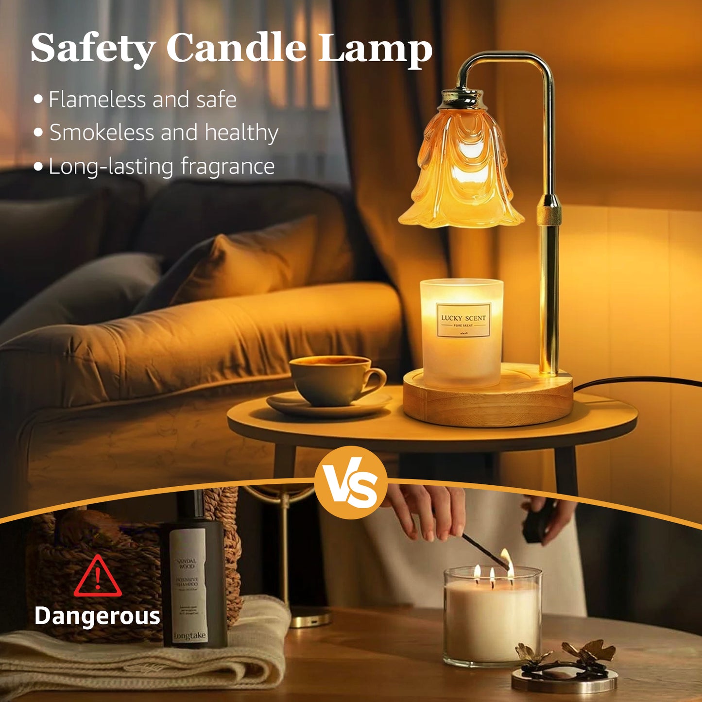 Noahstrong Candle Warmer Lamp for Jar Candles, Adjustable Height Glass Flower Shape with Timer & Dimmable, Home Decor Gift with 2 Bulbs
