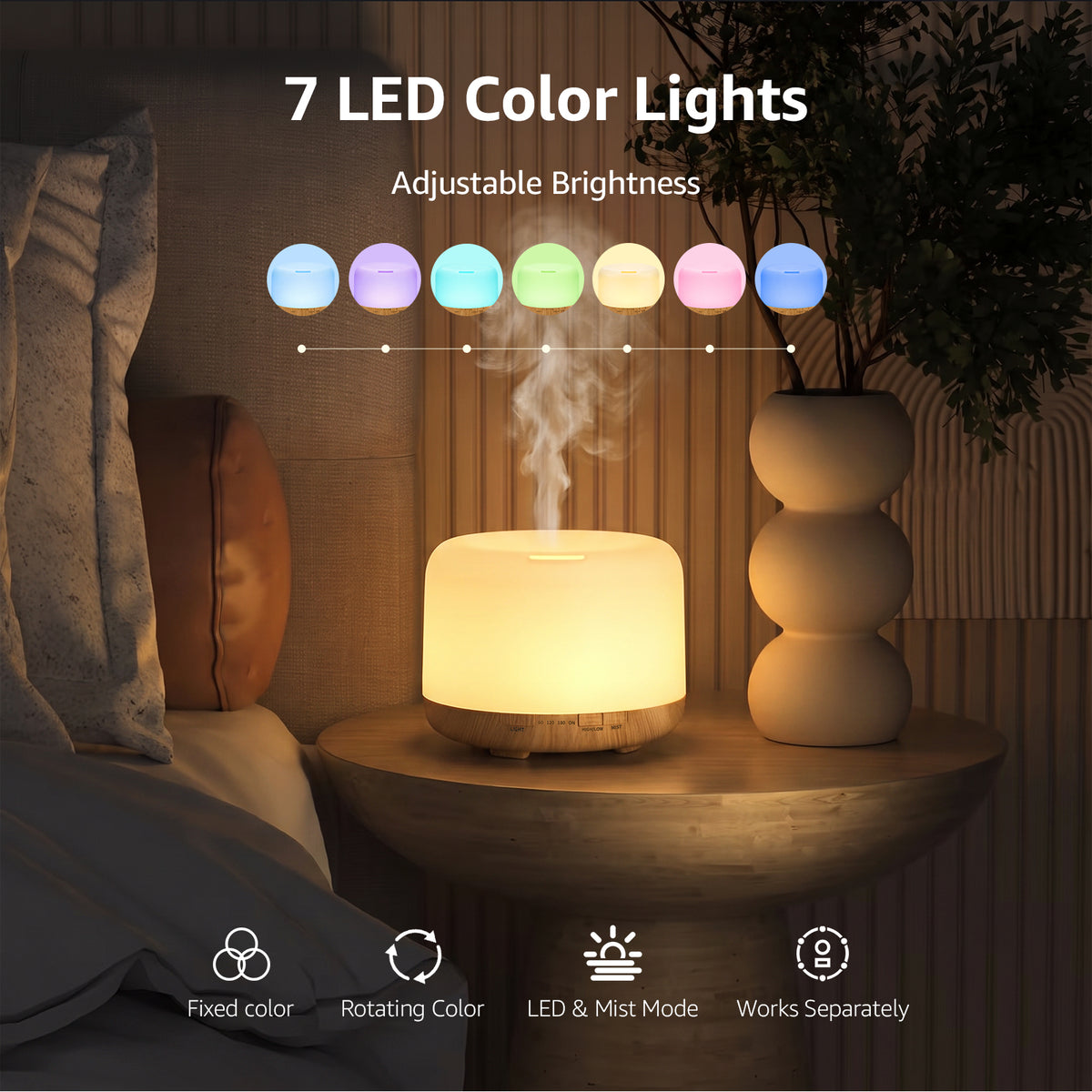 Noahstrong 500ml Oil Diffuser, Ultrasonic Essential Oil Diffuser with 7 Color LED Lights, Remote Control & Measuring Cup, Aromatherapy Cool Mist Humidifier for Home, Large Room, Office