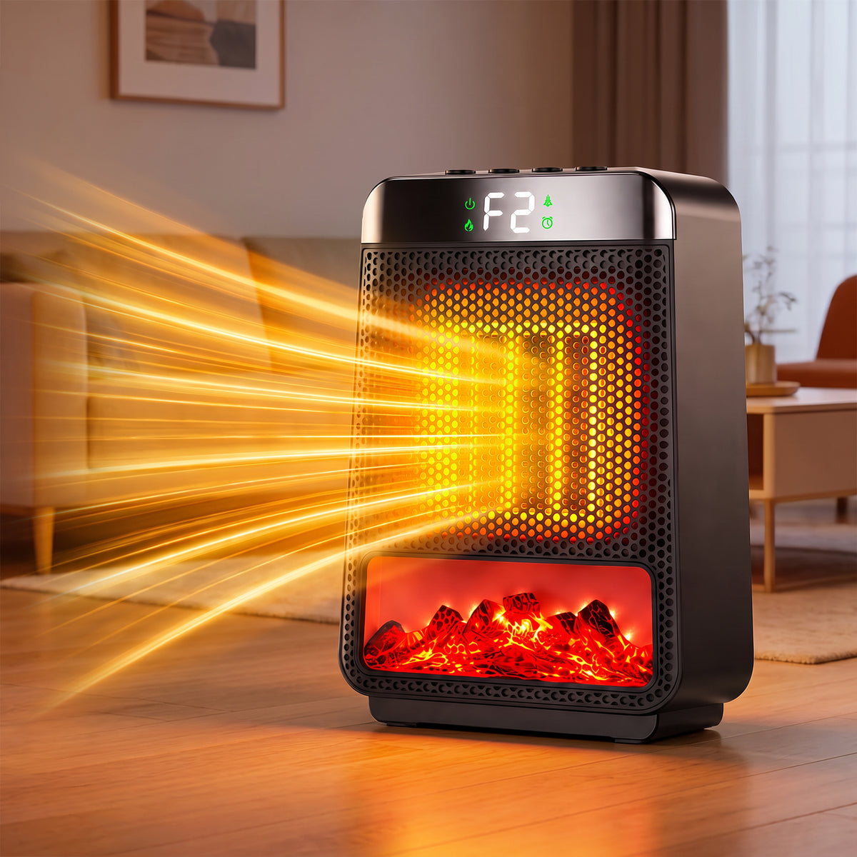 Jionchery Space Heaters for Inside, Fast Heating with 70° Wide-Angle, Fireplace Heater with 3D Flame Ambient Light & 4-Setting Timer, Safe Quiet Electric Heater for Room Office