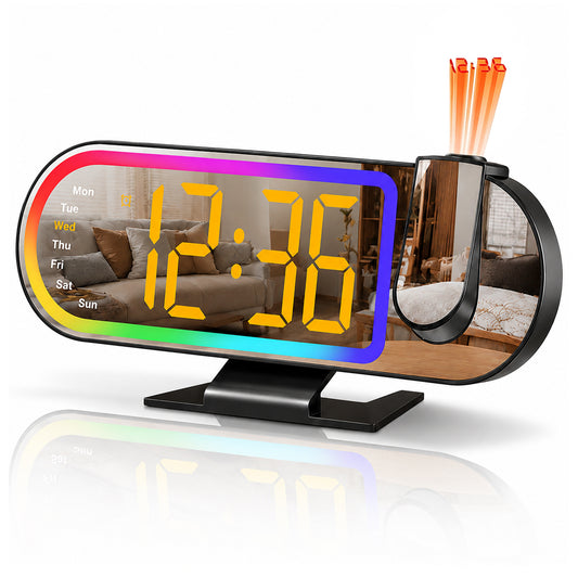 Jionchery Projection Alarm Clock for Heavy Sleepers, Extra-Loud Bedside Digital Clock with Large Display, RGB Night Light with Snooze & Adjustable Brightness, Customizable Alarm for Kids Adults