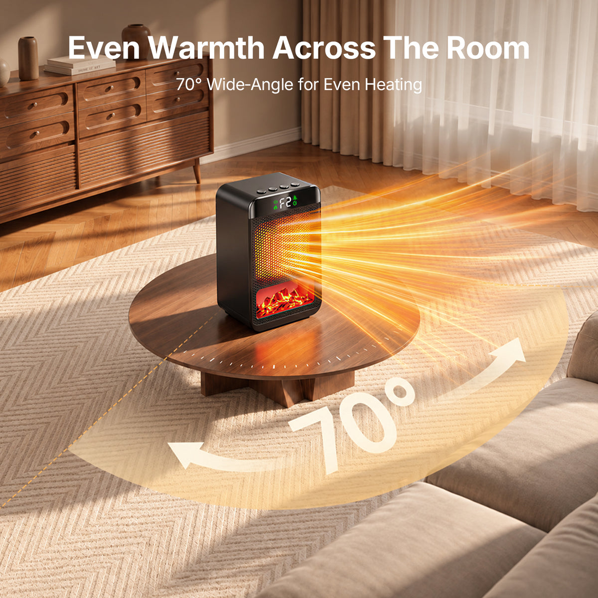Jionchery Space Heaters for Inside, Fast Heating with 70° Wide-Angle, Fireplace Heater with 3D Flame Ambient Light & 4-Setting Timer, Safe Quiet Electric Heater for Room Office