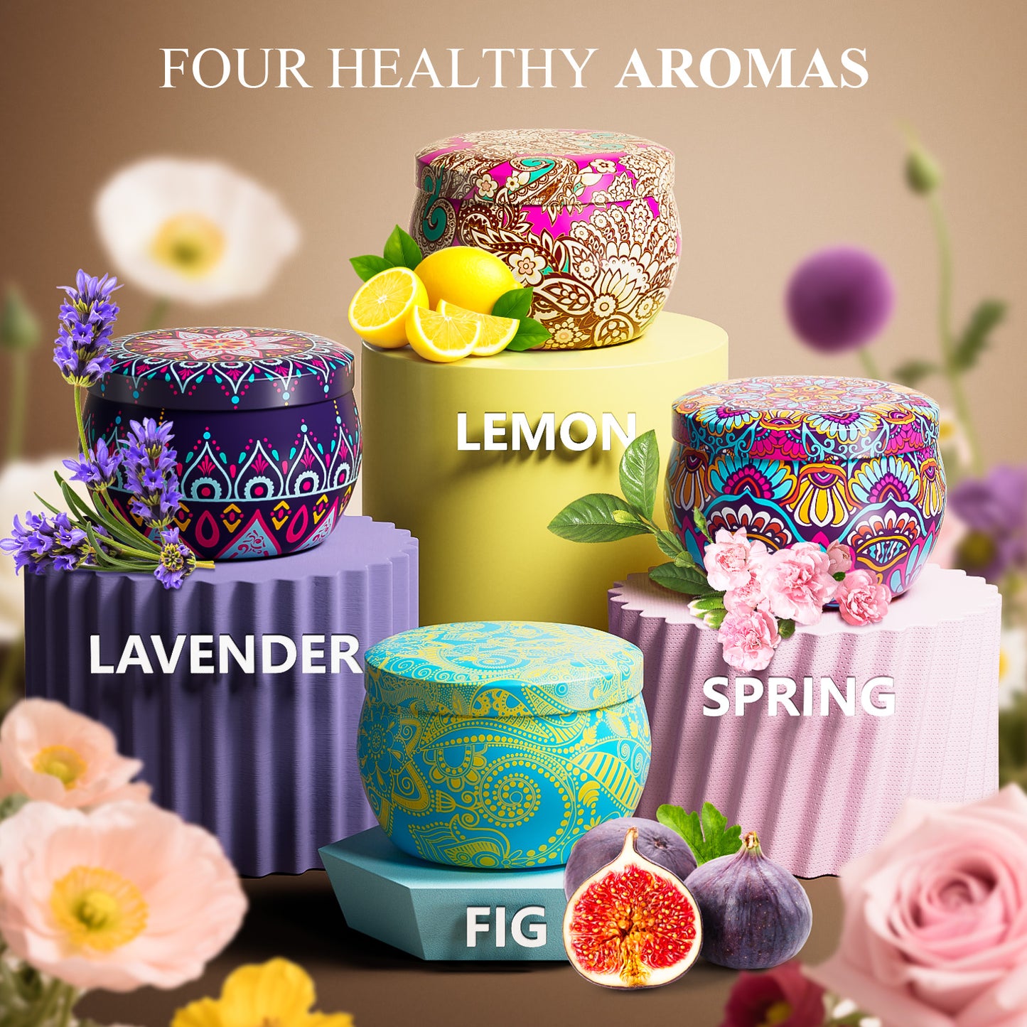Noahstrong Scented Candles Gift Set for Women, 4 Pack Aromatherapy Candles for Home Scented Soy Wax Pillar Scented Candle 120H Burning Lavender Fragrance Candles Set for Stress Relief Birthday Mother