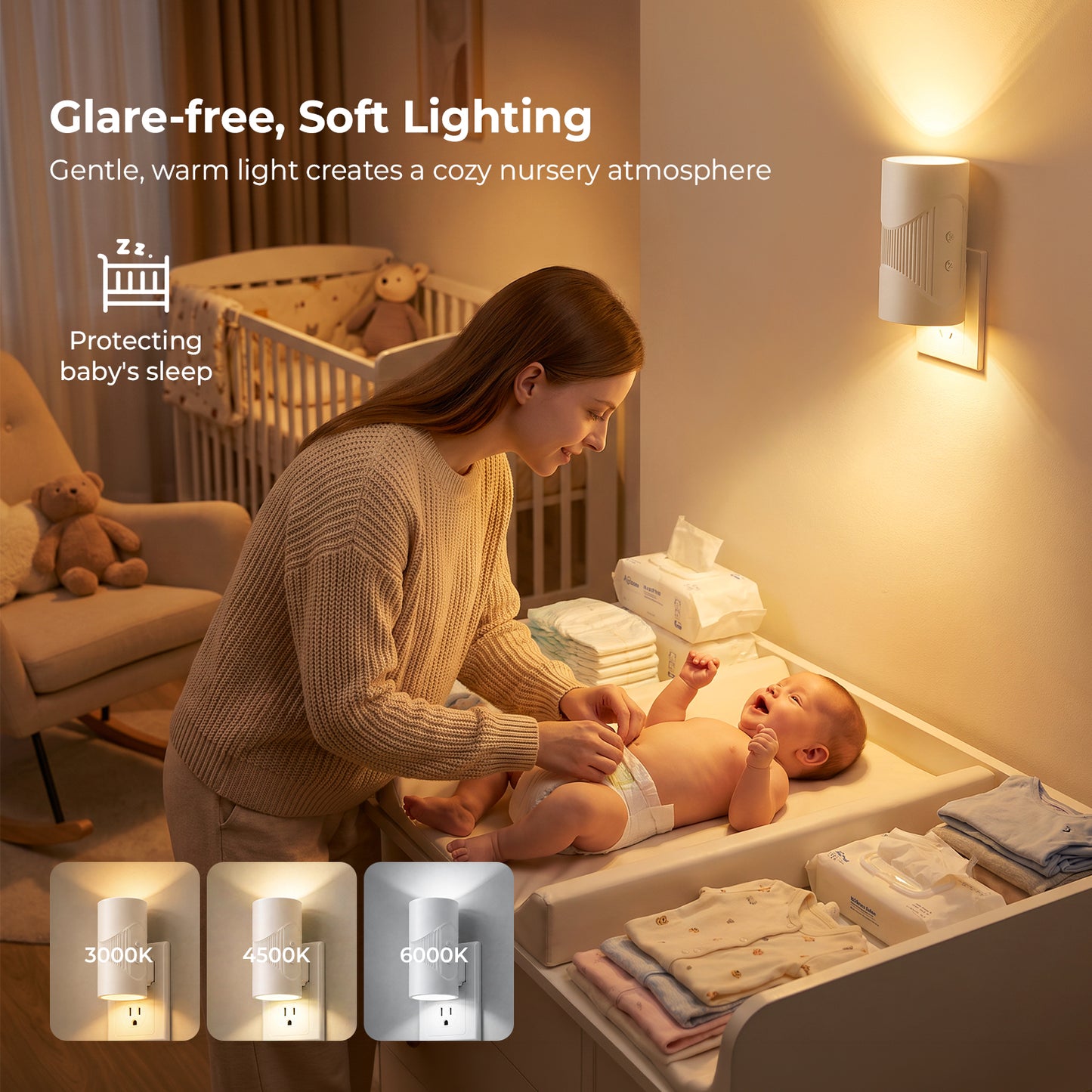 2-Pack LED Night Lights Plug into Wall, 0-100LM Dimmable Wall Nightlight with Auto Dusk-to-Dawn Sensor and Energy-Saving, 3-Color Temperature Plug in Lights for Bedroom, Hallway, Bathroom, Stairs