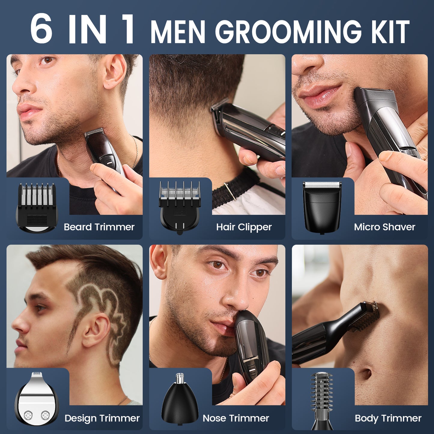 Nogroa Beard Trimmer for Men, Cordless Hair Clippers with Safety Lock, All in One Mens Grooming Kit for Hair, Mustache, Nose and Body, Waterproof Rechargeable, Gifts for Men Father Husband