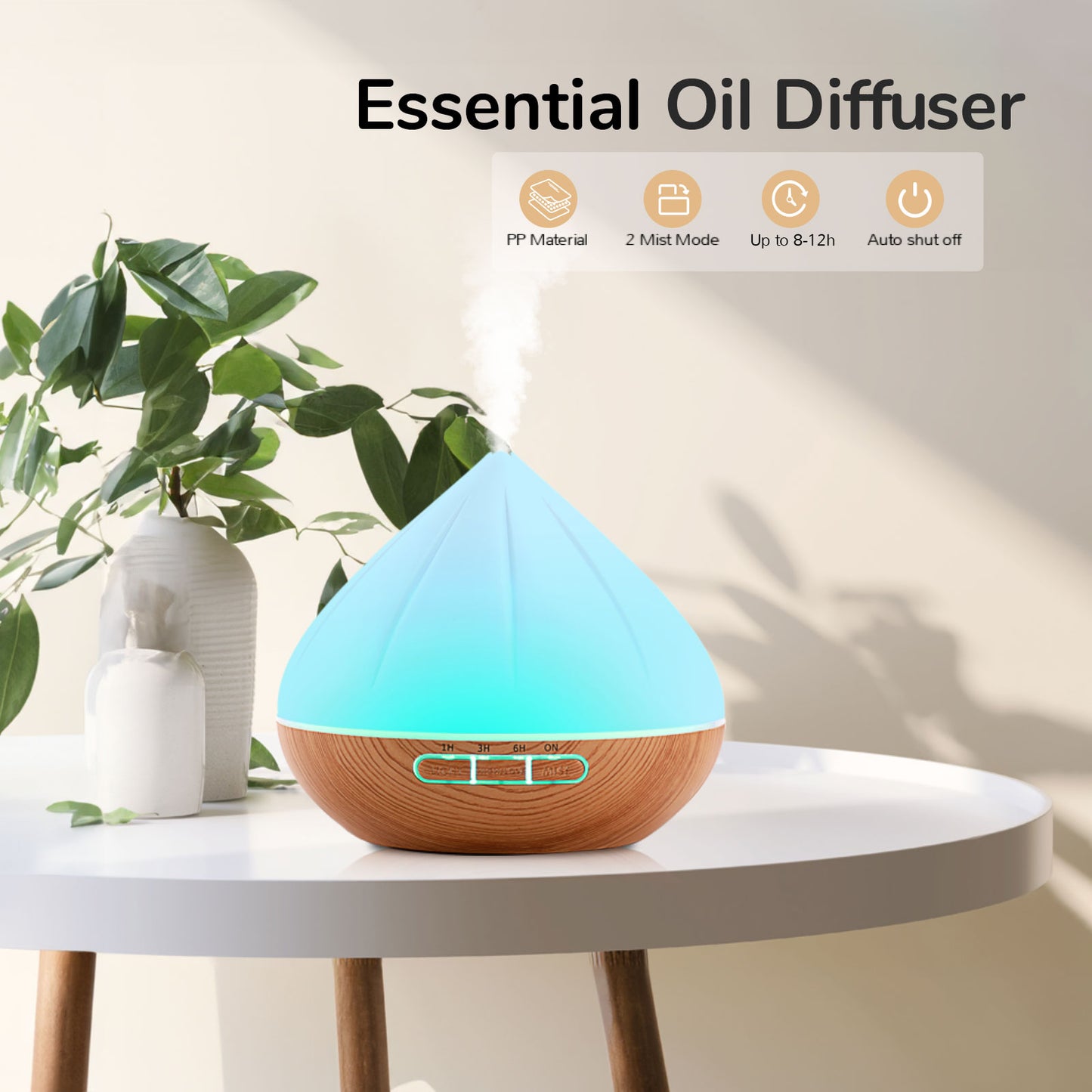 Noahstrong 500ml Essential Oil Diffusers, Petal Shape Aromatherapy Diffusers, Aroma Fragrant Oil Air Humidifier Vaporizer for Large Room Bedroom Office Car SPA Yoga