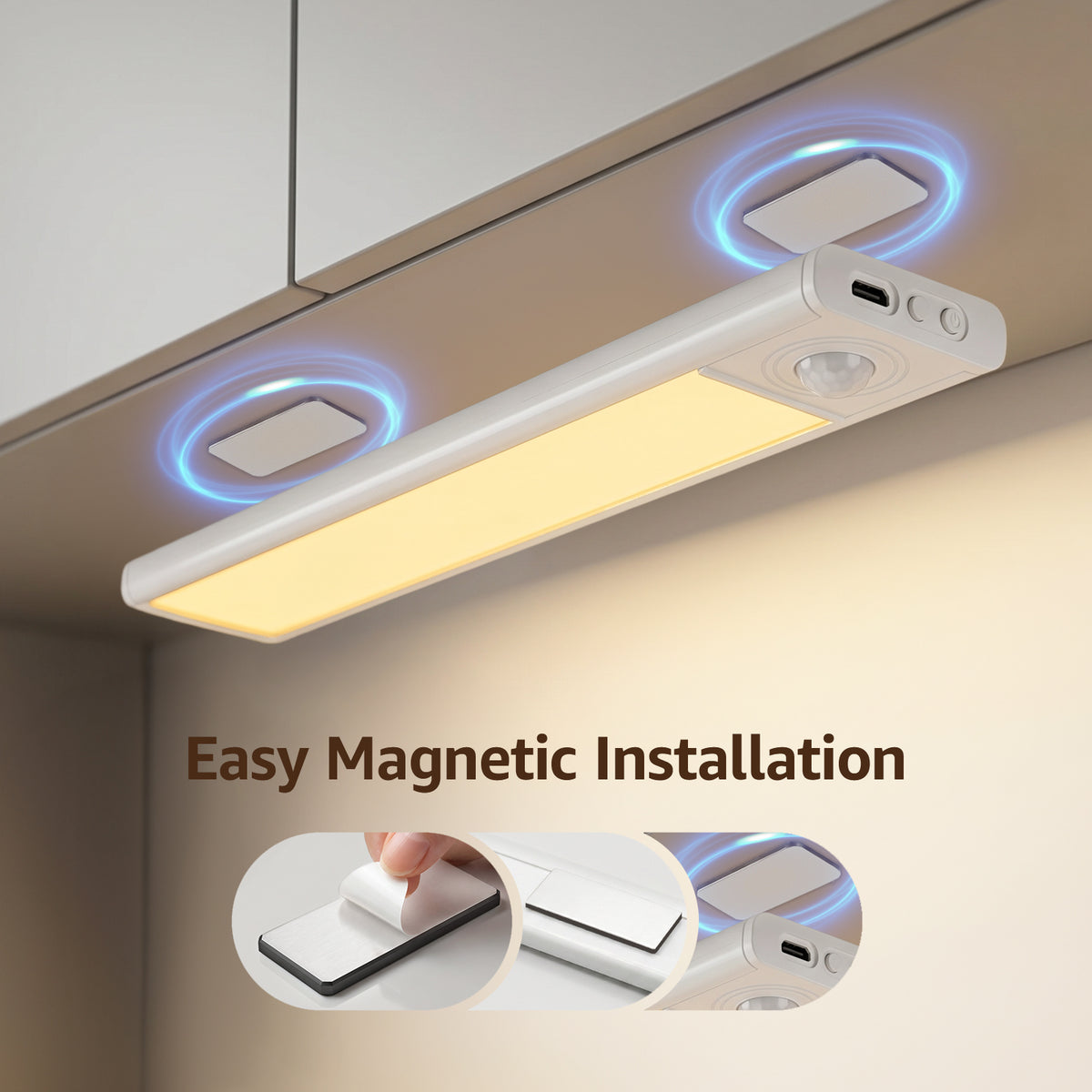 Jionchery Under Cabinet Lighting, 2-Pack Rechargeable Closet Lights with Motion Sensor, 3-Level Dimmable & Magnetic, Wireless Under Counter Lights for Kitchen, Stairs, Hallway