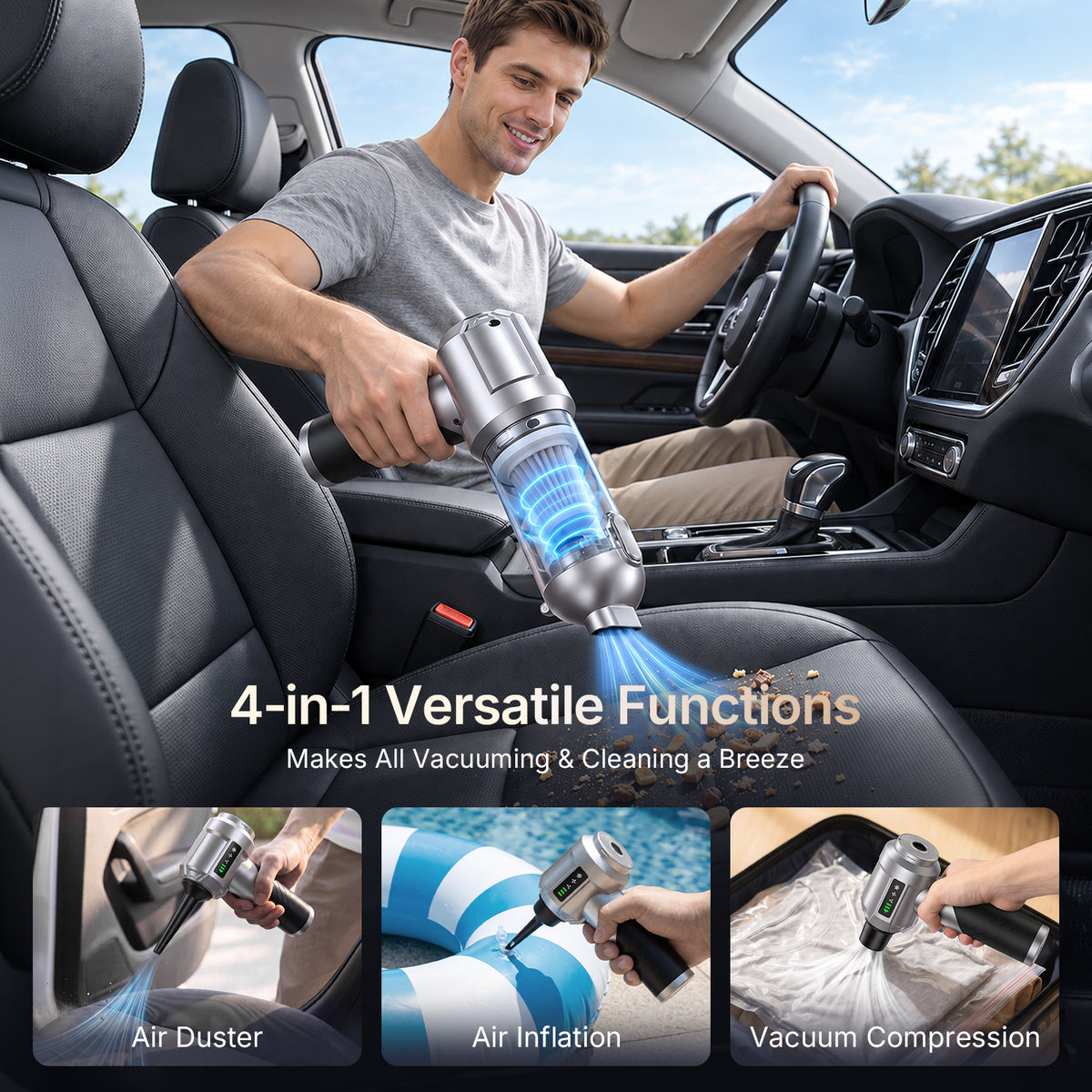 Jionchery Car Vacuum Cleaner, 16000Pa Handheld Vacuum Cleaner with 6000mAh Battery & Multi-Nozzles, Cordless Foldable Car Vacuum for Home Office Tavel