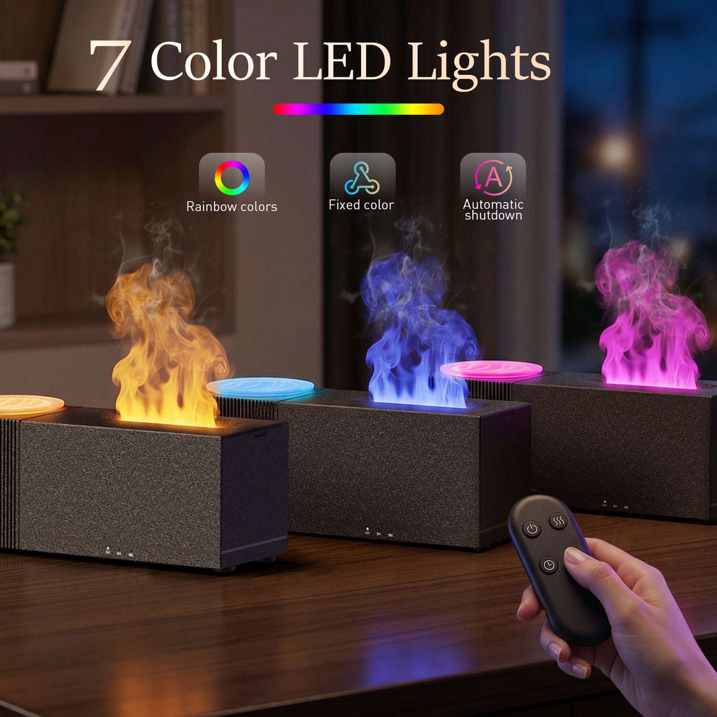 Noahstrong Essential Oil Diffuser, 7-Color Water Ripple Projector Flame Diffuser, Remote Control, 3 Timer Modes & Auto Shut-Off, Aromatherapy Humidifier for Bedroom Home Yoga
