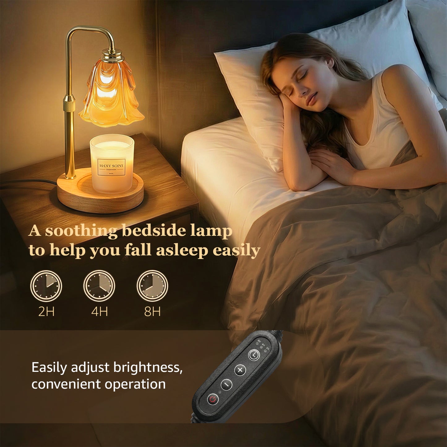 Noahstrong Candle Warmer Lamp for Jar Candles, Adjustable Height Glass Flower Shape with Timer & Dimmable, Home Decor Gift with 2 Bulbs