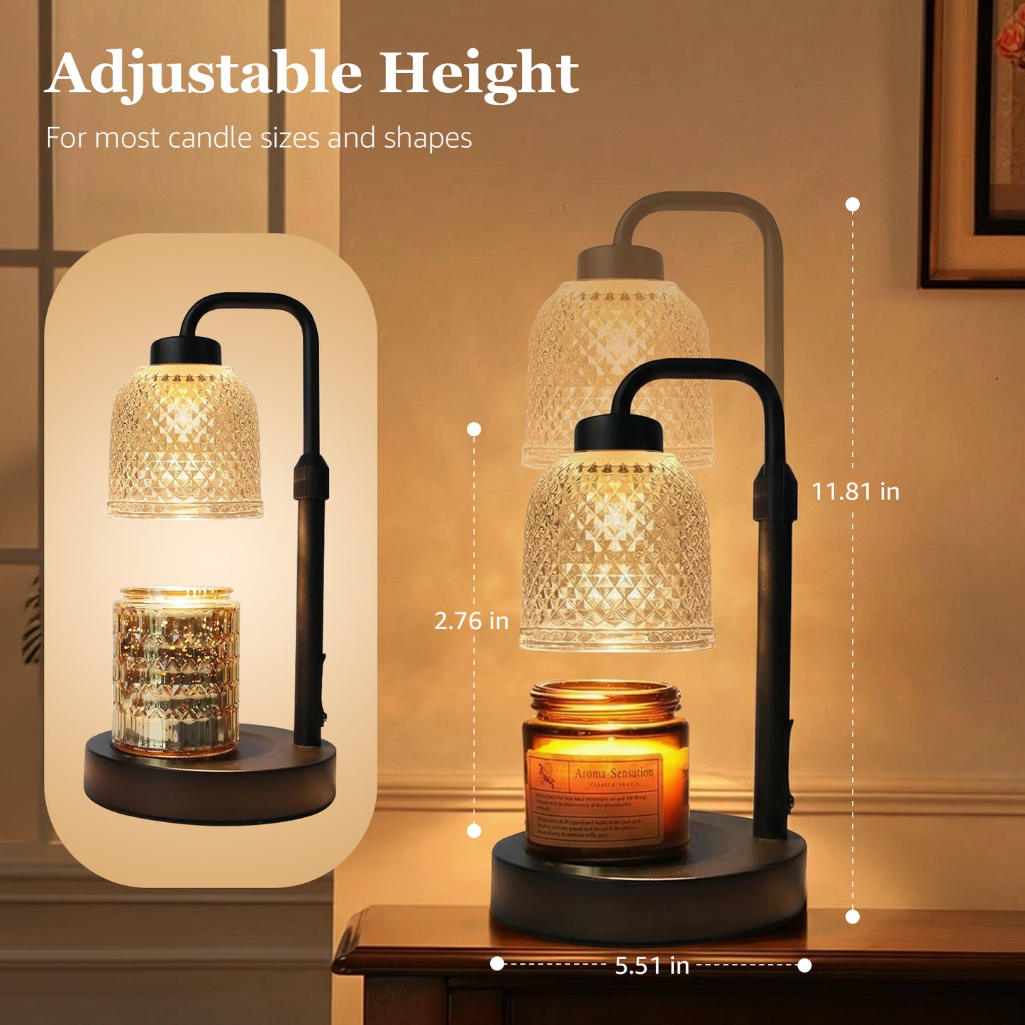 Noahstrong Candle Warmer Lamp with Timer, Dimmable Wax Warmer Lamp for Jar Candles, Electric Candle Lamp Warmer with 2 Bulbs, Height Adjustable Candle Lamps for Women New Home Decor