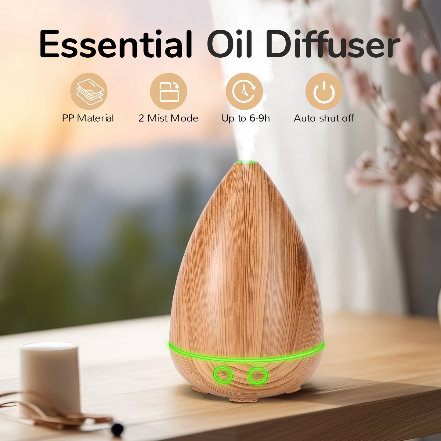 Noahstrong 120ml Woodgrain Aromatherapy Essential Oil Diffuser Aroma Humidifier with 7 Colors Lights, 2 Mist Mode for Large Room Bedroom Office Car SPA Yoga