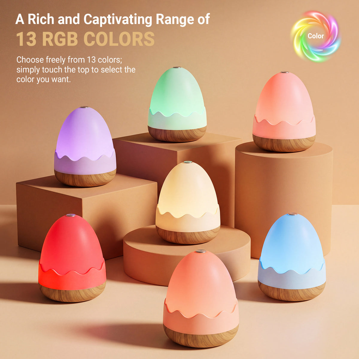 Noahstrong Baby Night Light, Rechargeable Egg-Shaped Nursery Table Lamp with Touch & Remote Control, 13 Colors & Dimmable, 4 Timers, Portable Mini Lamp for Bedroom, Nursery & Breastfeeding