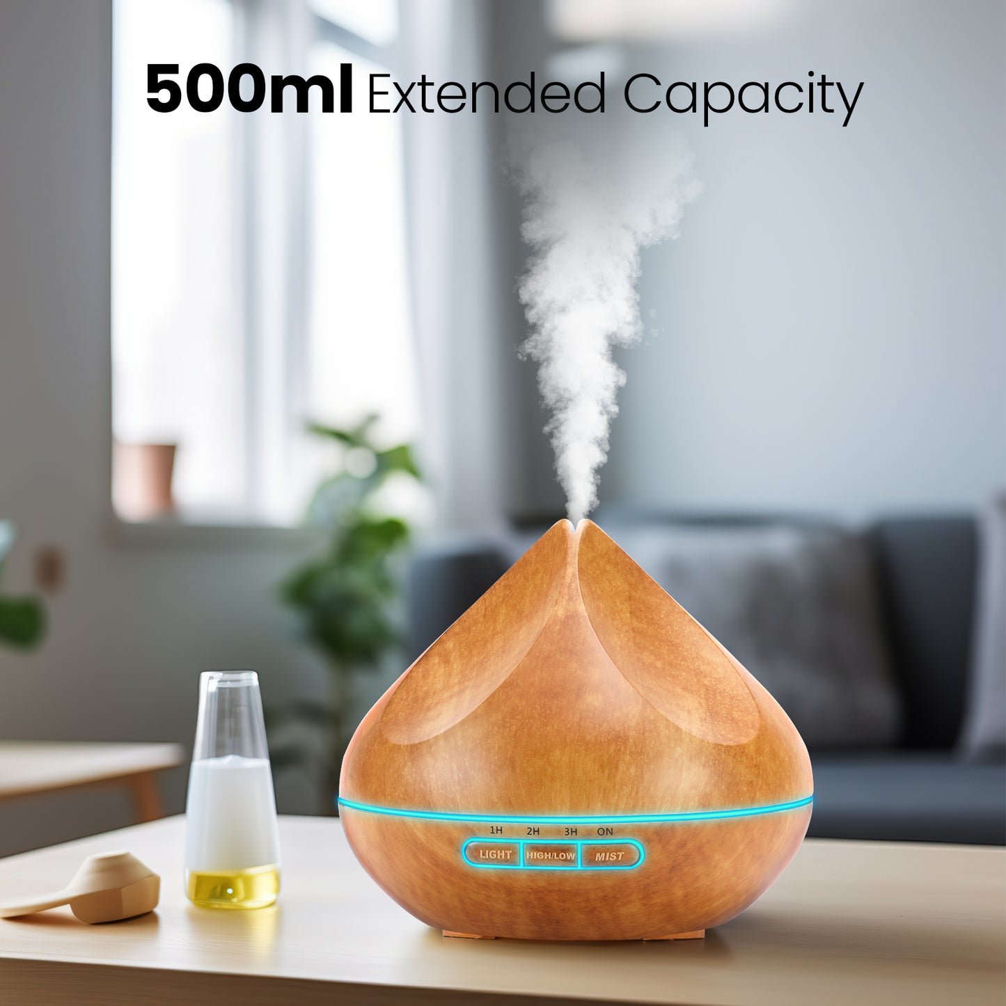 Noahstrong 500ml Upgraded Woodgrain Aromatherapy Essential Oil Diffuser Aroma Humidifier with 14 Colors Lights, 2 Mist Mode, 4 Timer for Large Room Bedroom Office Car SPA Yoga