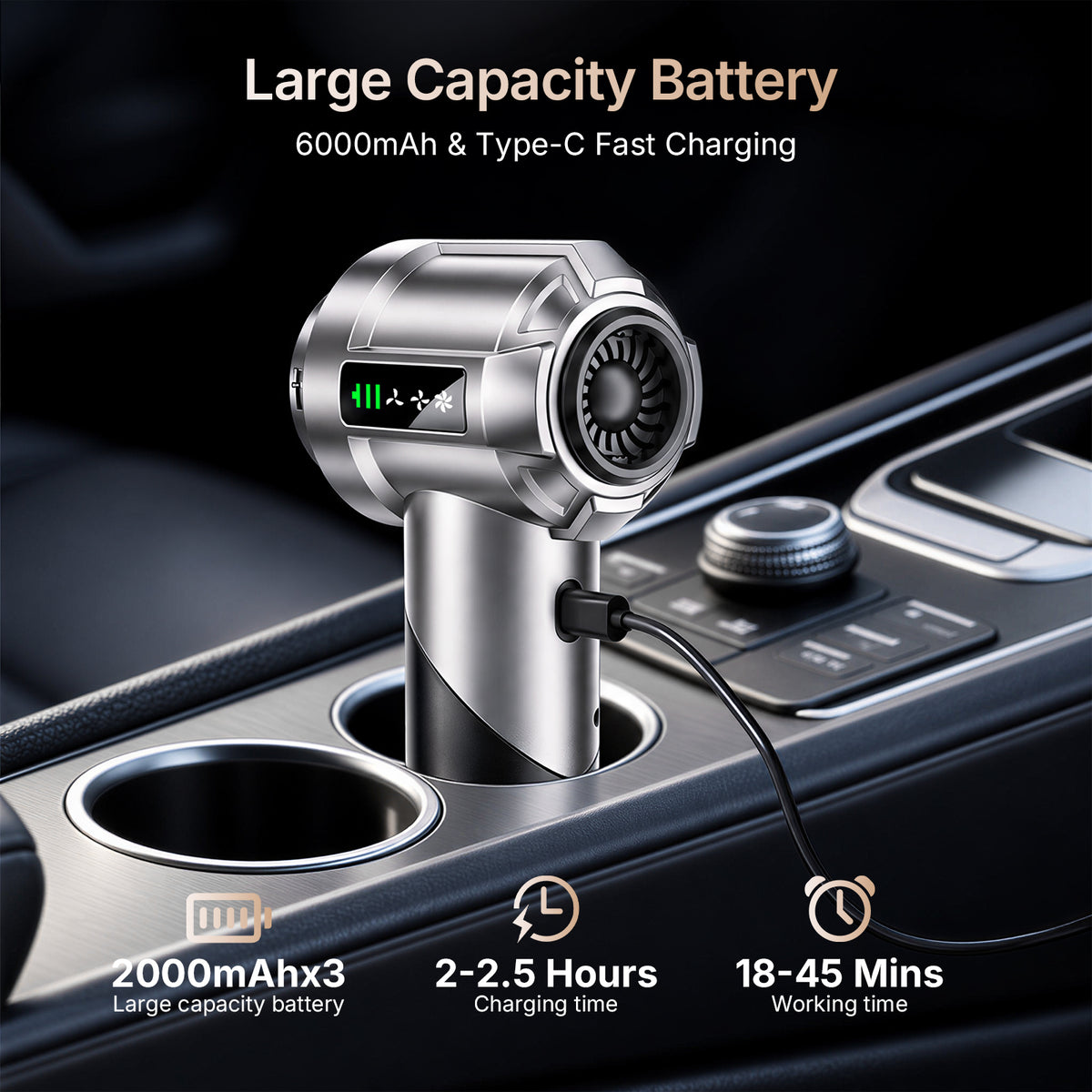 Jionchery Car Vacuum Cleaner, 16000Pa Handheld Vacuum Cleaner with 6000mAh Battery & Multi-Nozzles, Cordless Foldable Car Vacuum for Home Office Tavel