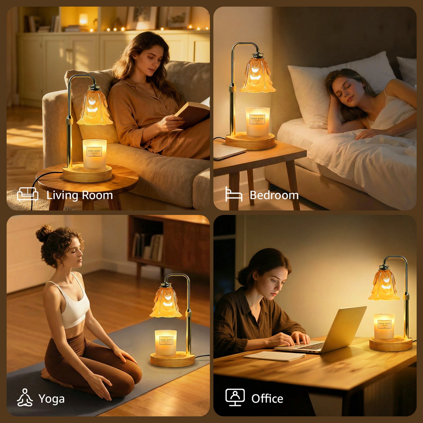 Noahstrong Candle Warmer Lamp for Jar Candles, Adjustable Height Glass Flower Shape with Timer & Dimmable, Home Decor Gift with 2 Bulbs