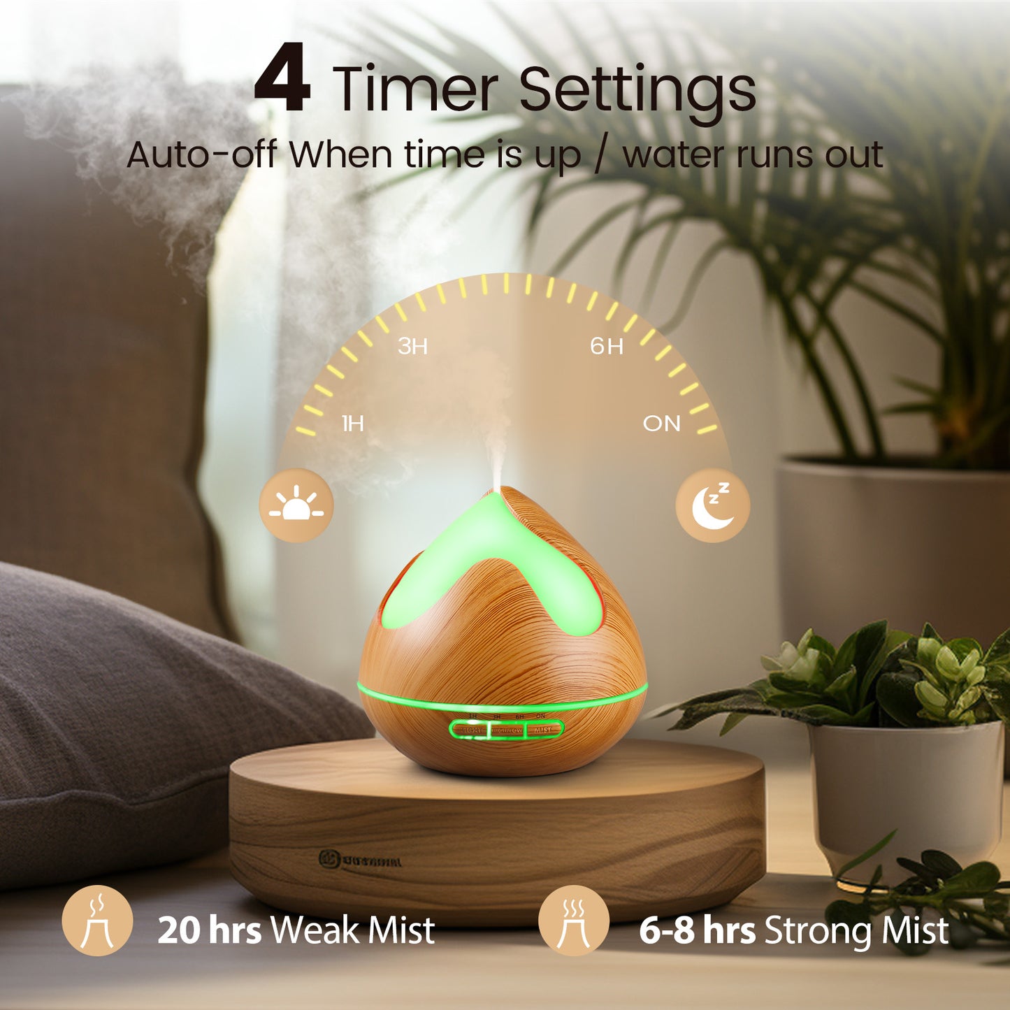 Noahstrong 500ml Aroma Water Diffuser with 8*10ml Nature Essential Oils Set, Woodgrain Aromatherapy Fragrant Oil Air Humidifier with Remote Control for Large Room Bedroom Office Car SPA Yoga