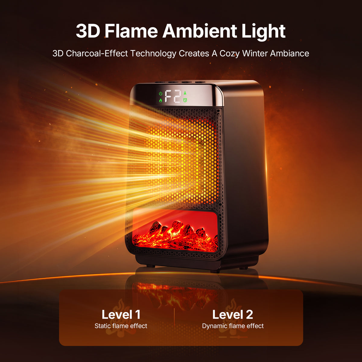 Jionchery Space Heaters for Inside, Fast Heating with 70° Wide-Angle, Fireplace Heater with 3D Flame Ambient Light & 4-Setting Timer, Safe Quiet Electric Heater for Room Office