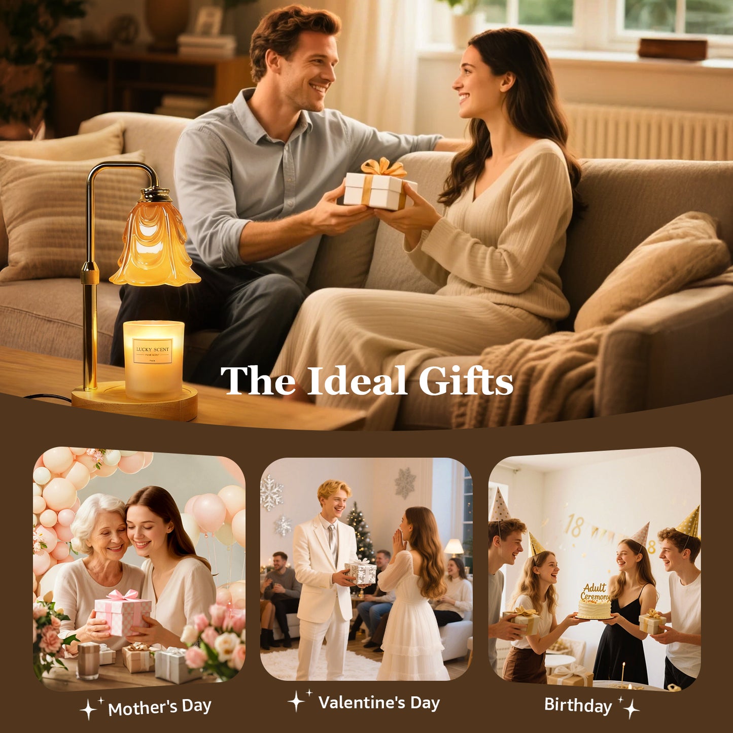 Noahstrong Candle Warmer Lamp for Jar Candles, Adjustable Height Glass Flower Shape with Timer & Dimmable, Home Decor Gift with 2 Bulbs