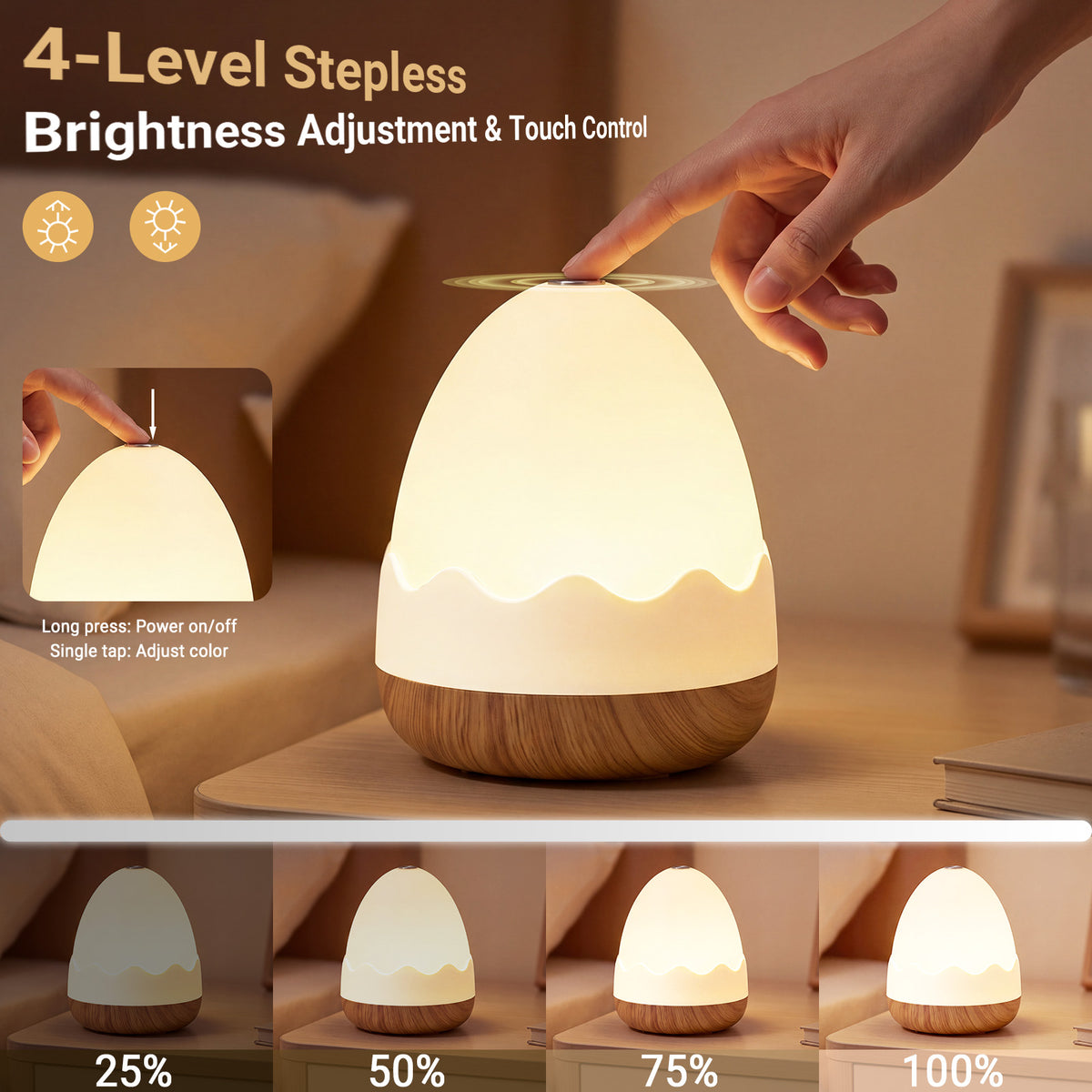 Noahstrong Baby Night Light, Rechargeable Egg-Shaped Nursery Table Lamp with Touch & Remote Control, 13 Colors & Dimmable, 4 Timers, Portable Mini Lamp for Bedroom, Nursery & Breastfeeding