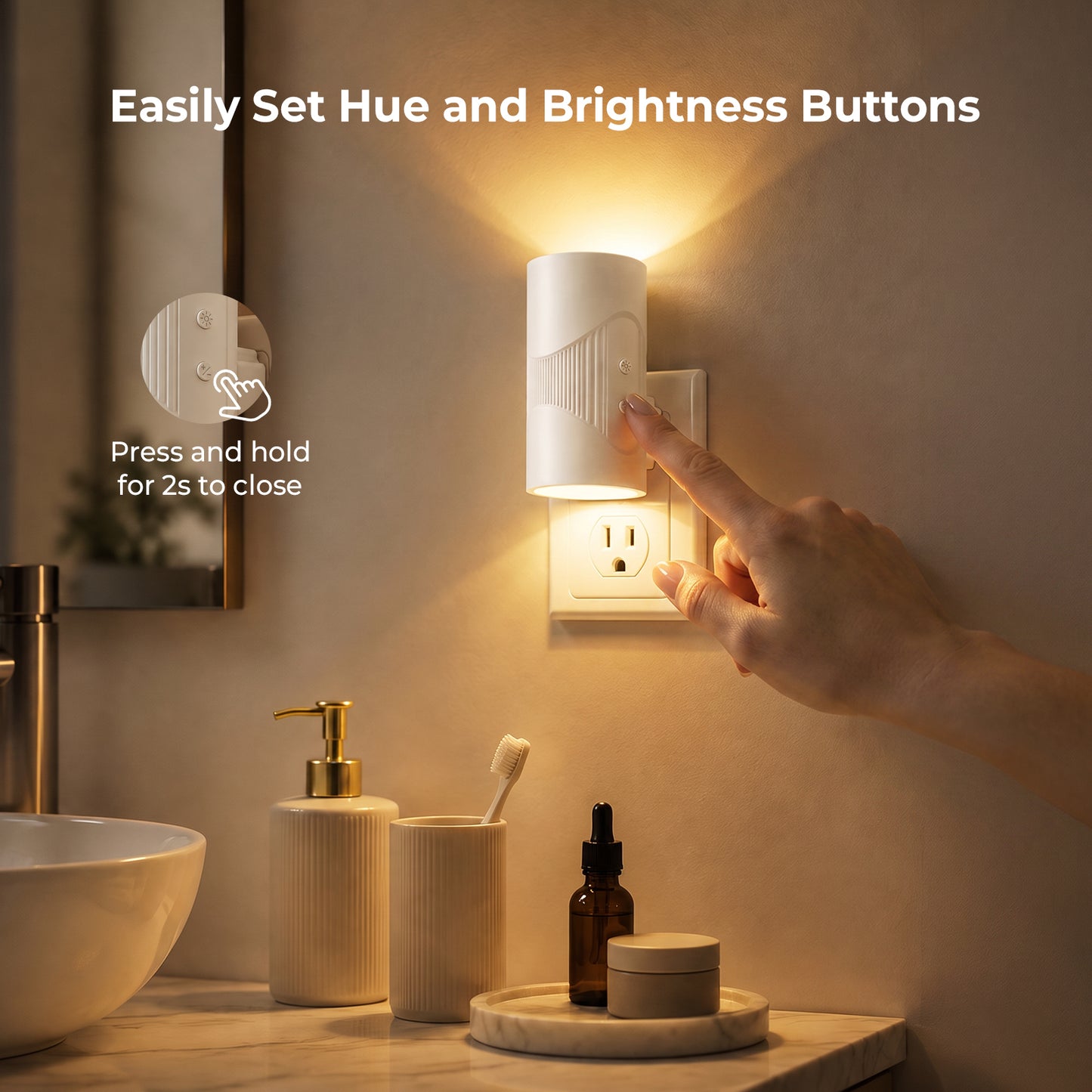 2-Pack LED Night Lights Plug into Wall, 0-100LM Dimmable Wall Nightlight with Auto Dusk-to-Dawn Sensor and Energy-Saving, 3-Color Temperature Plug in Lights for Bedroom, Hallway, Bathroom, Stairs