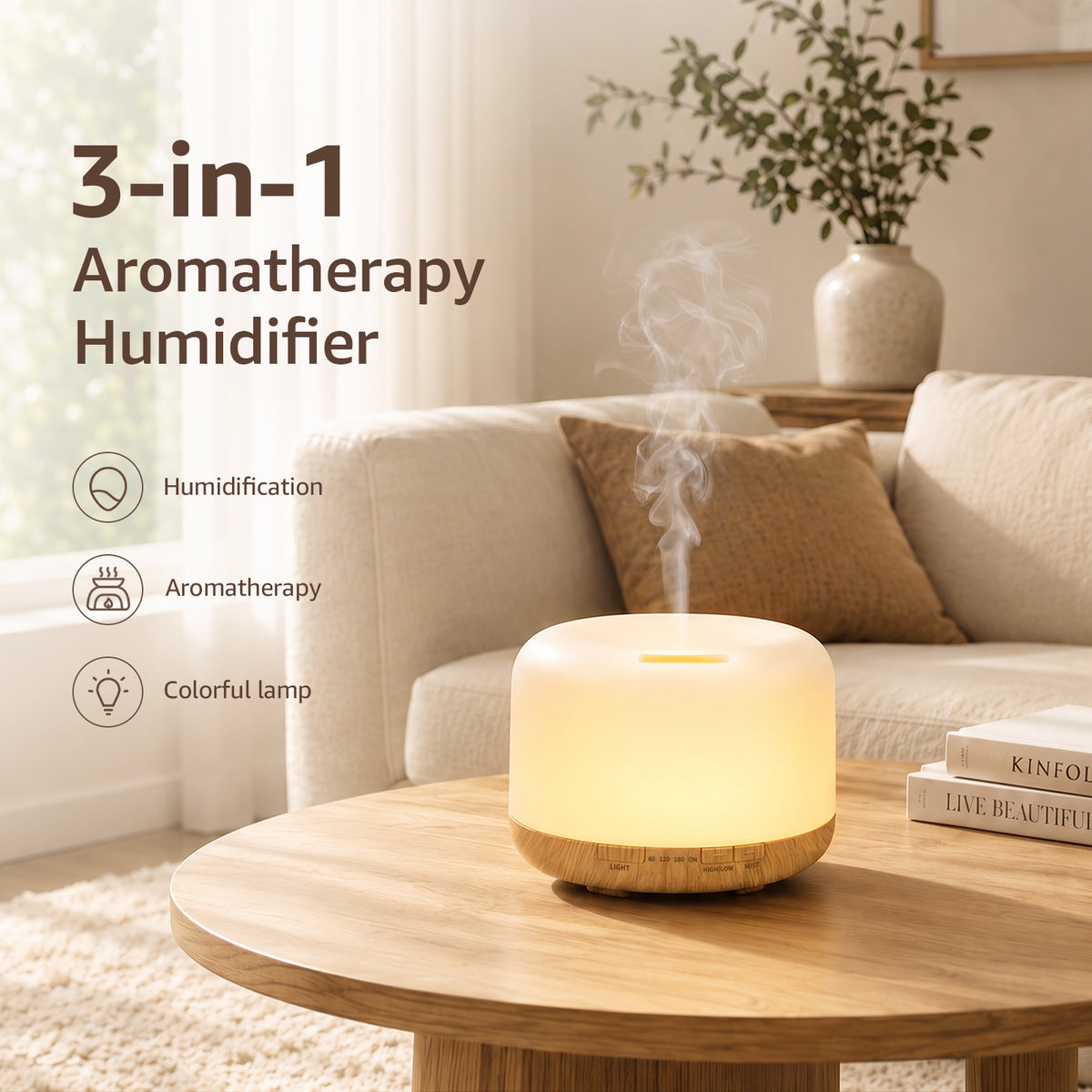 Noahstrong 500ml Oil Diffuser, Ultrasonic Essential Oil Diffuser with 7 Color LED Lights, Remote Control & Measuring Cup, Aromatherapy Cool Mist Humidifier for Home, Large Room, Office