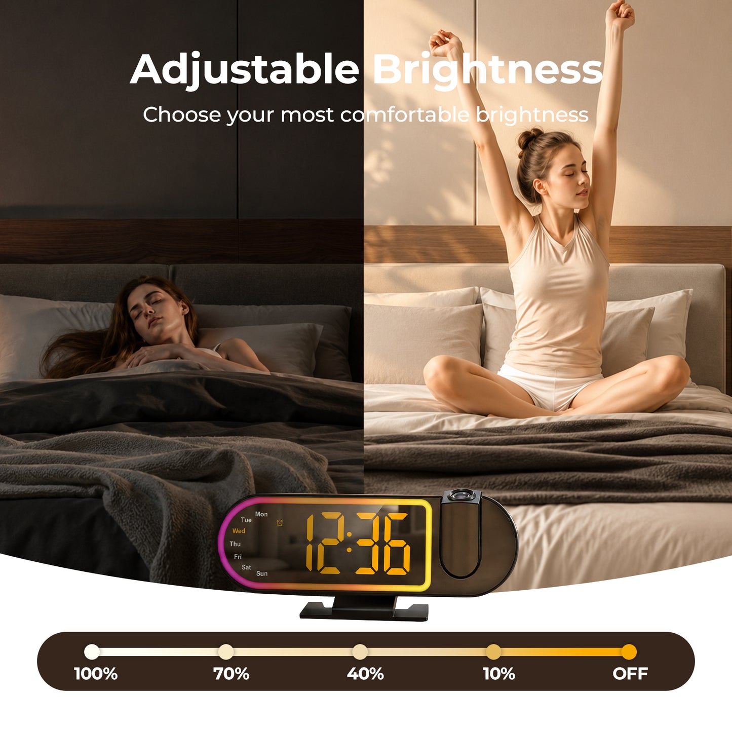 Jionchery Projection Alarm Clock for Heavy Sleepers, Extra-Loud Bedside Digital Clock with Large Display, RGB Night Light with Snooze & Adjustable Brightness, Customizable Alarm for Kids Adults