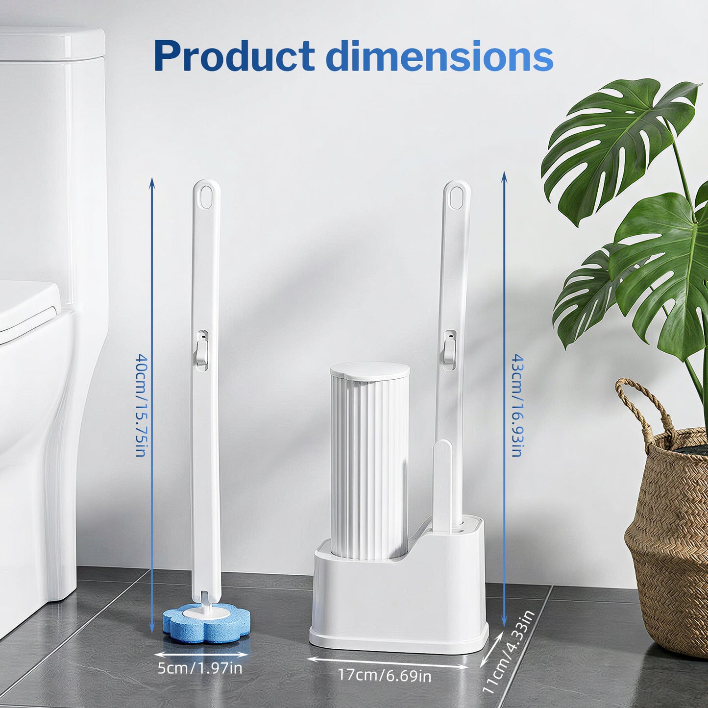 Skdwakiz Disposable Toilet Brush and Holder Set, Toilet Bowl Cleaner Wands with 40 Cleaner Refills & 1 Crevice Brush, White