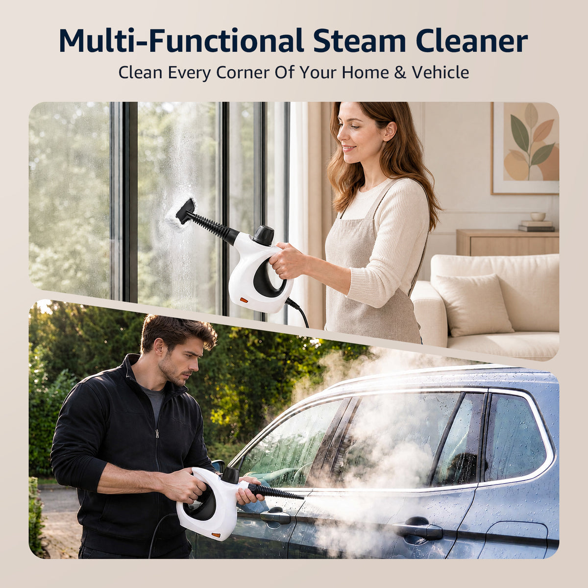 Jionchery Handheld Pressurized Steam Cleaner, 1050W Max Powerful Pump, Portable Steamer with 12 PCS Accessories, High-Temp Multi-Surface Cleaning for Kitchen Bathroom Car Home Use