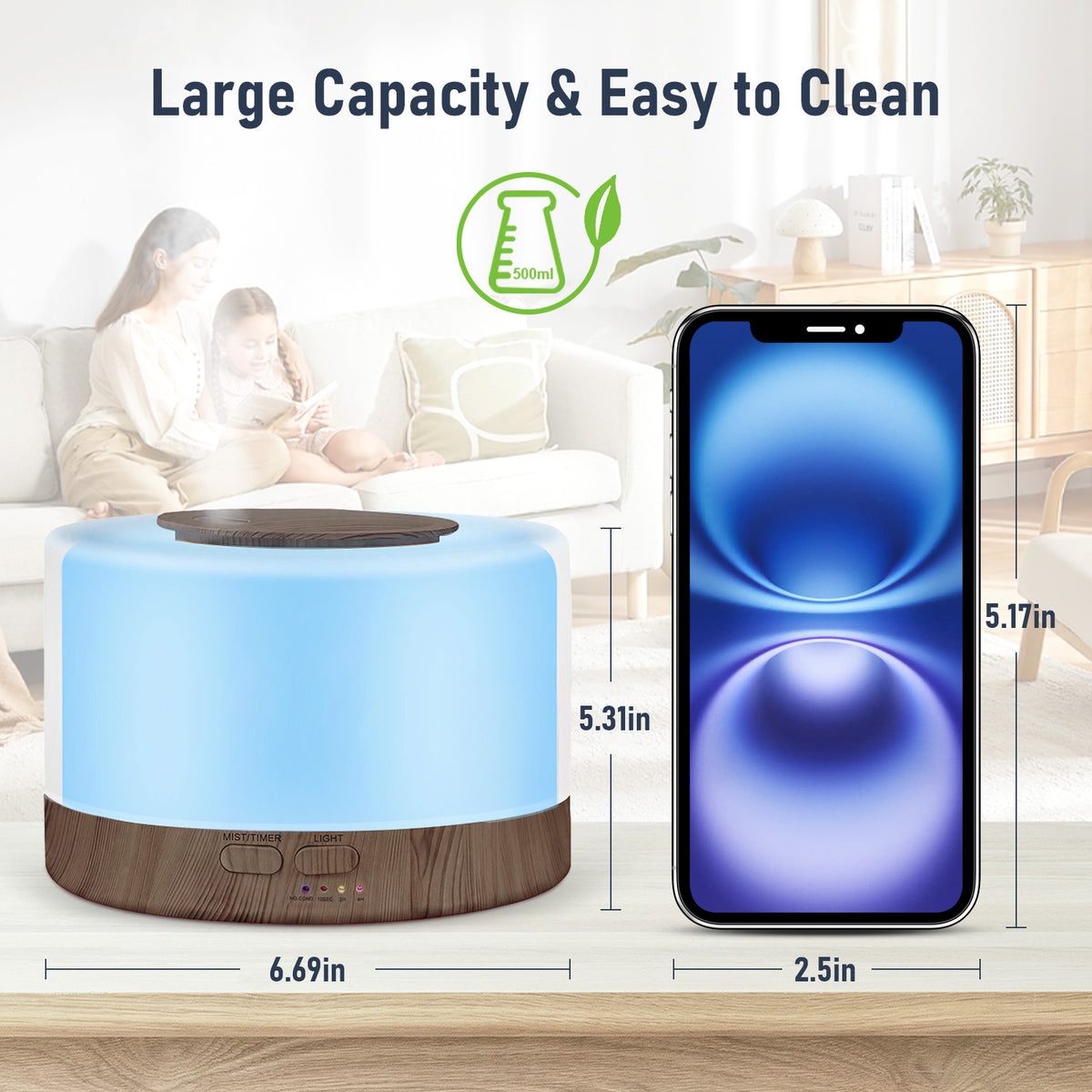 Noahstrong 700ml Essential Oil Diffuser, Black Wood Grain Oil Diffuser with 7 Colors Timer Settings, Remote Control Cool Mist Air Humidifier for Large Room Home Office