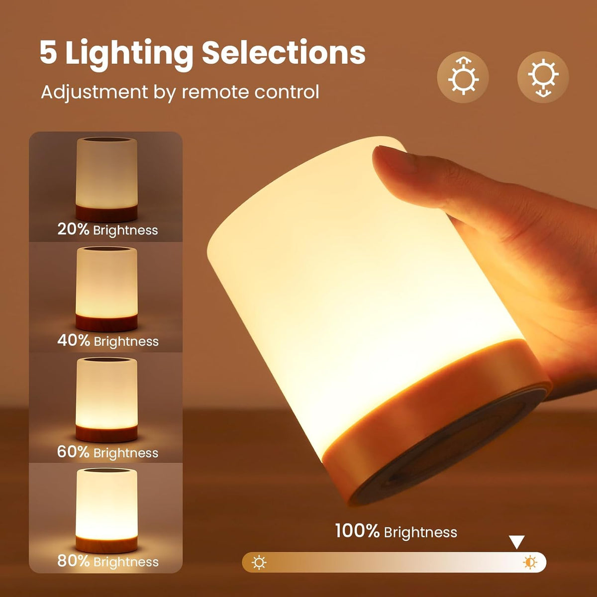 Noahstrong Night Light, 5 Brightness 13 RGB Colors Table Lamps for Bedroom, 3 color Variation Modes Bedside Desk Lamp with USB Port, Portable Small Touch Night Light with Hook for Gatherings, Picnics