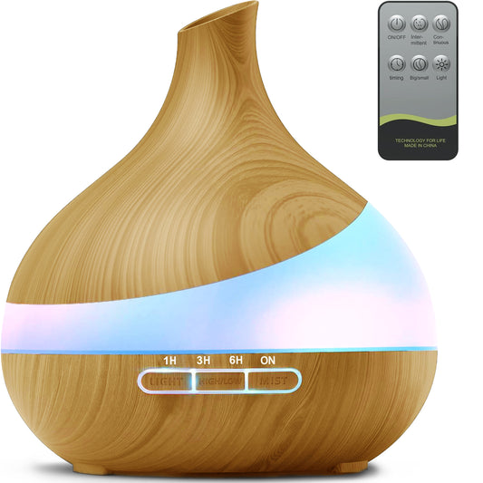 Noahstrong 550ml Essential Oil Diffuser, Brown Wood Oil Diffuser for Large Room Cool Mist Humidifier Air Diffuser with Remote Control