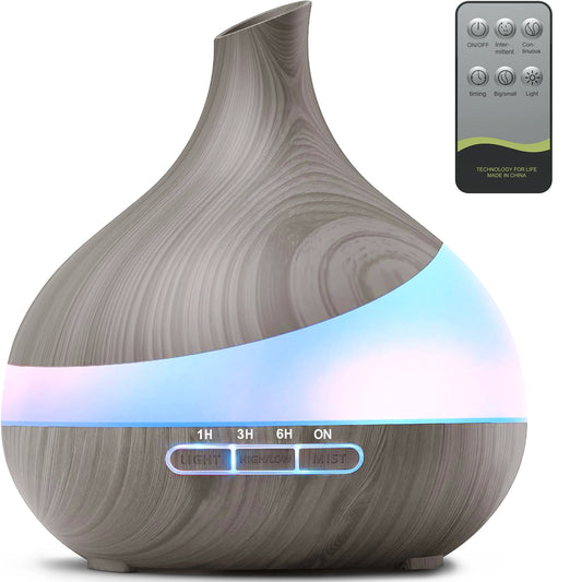 Noahstrong 550ml Essential Oil Diffuser, Gray Wood Grain Oil Diffuser with 14 Color Lights 4 Timer Setting Remote Control Cool Mist Humidifier for Large Room Bedroom
