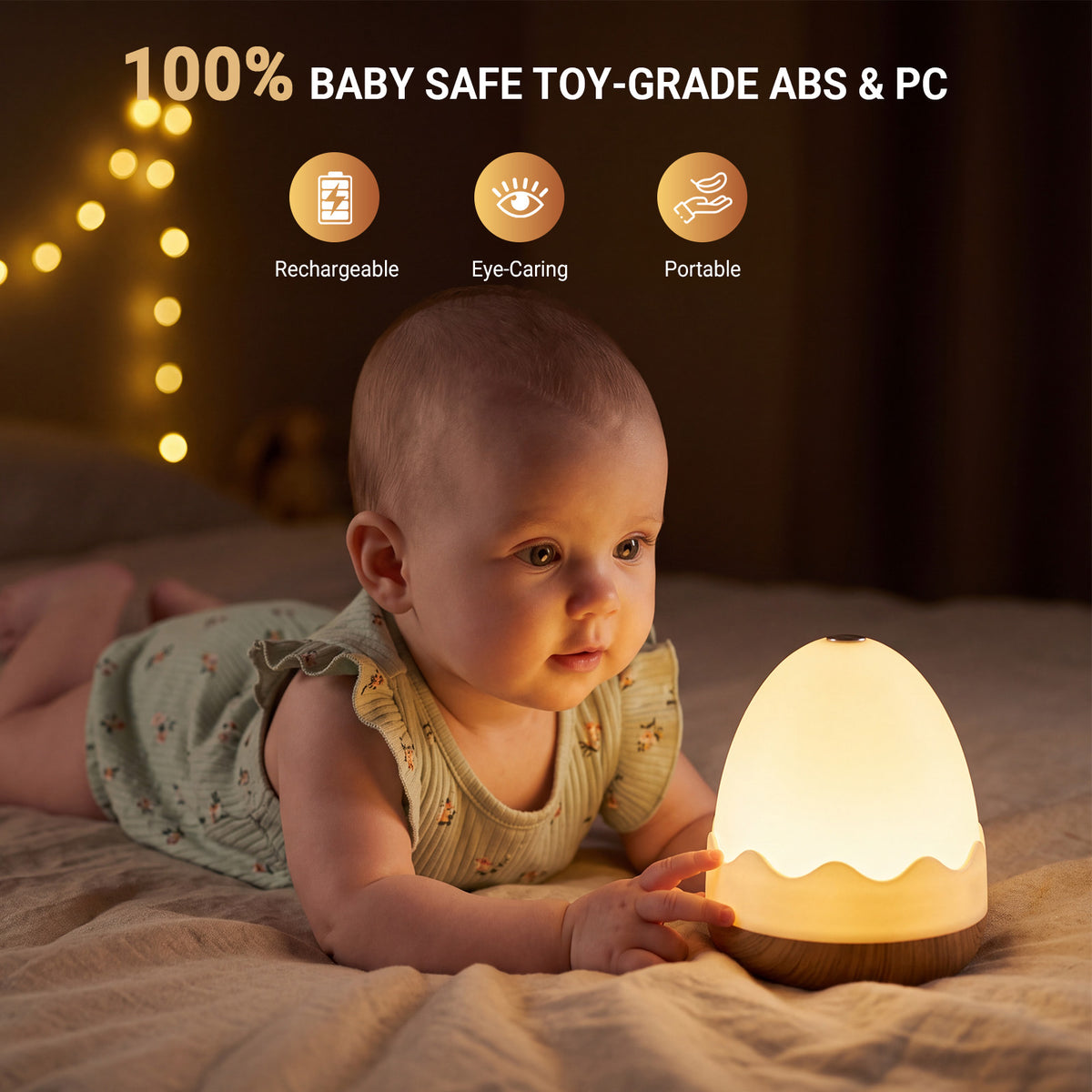 Noahstrong Baby Night Light, Rechargeable Egg-Shaped Nursery Table Lamp with Touch & Remote Control, 13 Colors & Dimmable, 4 Timers, Portable Mini Lamp for Bedroom, Nursery & Breastfeeding