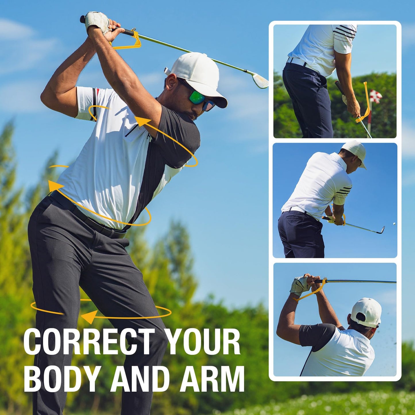UWANTME Golf Swing Trainer Golf Training Aid to Keep Head Still Swing Correcting Tool for Beginner and Kid, Yellow