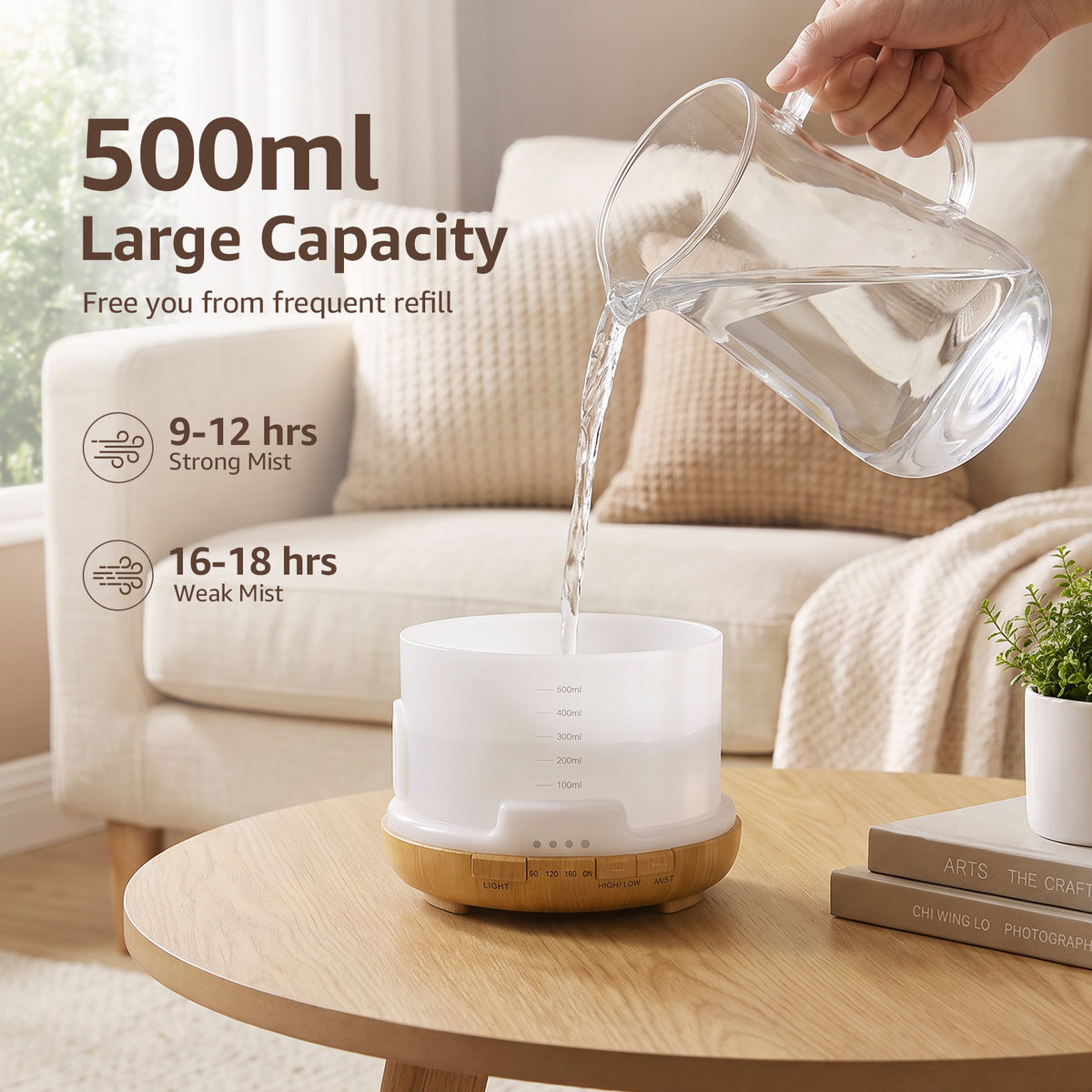 Noahstrong 500ml Oil Diffuser, Ultrasonic Essential Oil Diffuser with 7 Color LED Lights, Remote Control & Measuring Cup, Aromatherapy Cool Mist Humidifier for Home, Large Room, Office