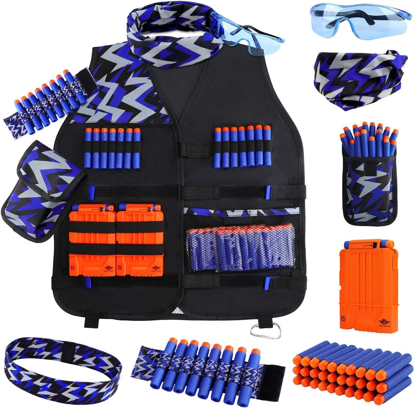 Kids Tactical Vest Kit for Nerf Gun N-Strike Elite Series, Vest for Nerf Series with Refill Darts, Dart Pouch, Reload Clip, Tactical Mask, Wrist Band and Protective Glasses for 5-14 Year Boys Girls