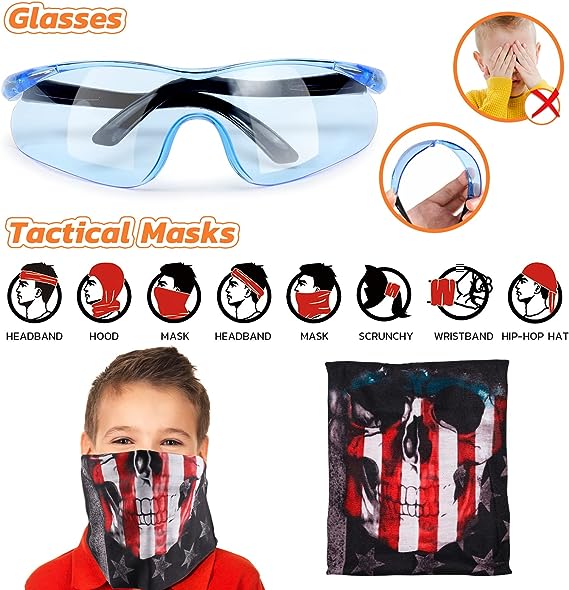 Kids Tactical Vest Kit for Nerf Guns N-Strike Elite Series with Refill Darts Dart Pouch, Reload Clip Tactical Mask Wrist Band and Protective Glasses for kids Boys & girls