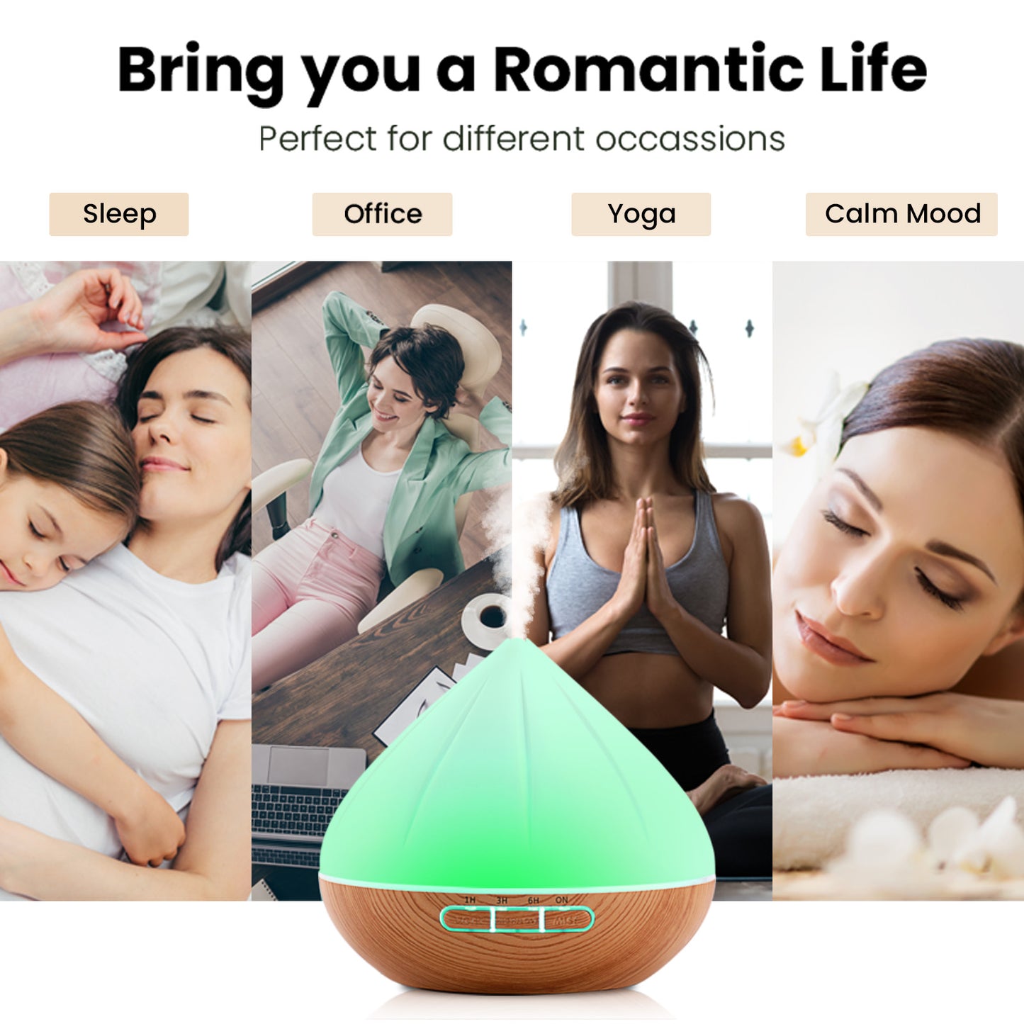 Noahstrong 500ml Essential Oil Diffusers, Petal Shape Aromatherapy Diffusers, Aroma Fragrant Oil Air Humidifier Vaporizer for Large Room Bedroom Office Car SPA Yoga