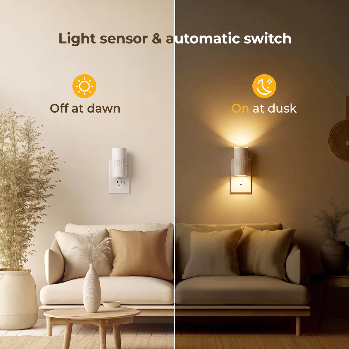2-Pack LED Night Lights Plug into Wall, 0-100LM Dimmable Wall Nightlight with Auto Dusk-to-Dawn Sensor and Energy-Saving, 3-Color Temperature Plug in Lights for Bedroom, Hallway, Bathroom, Stairs